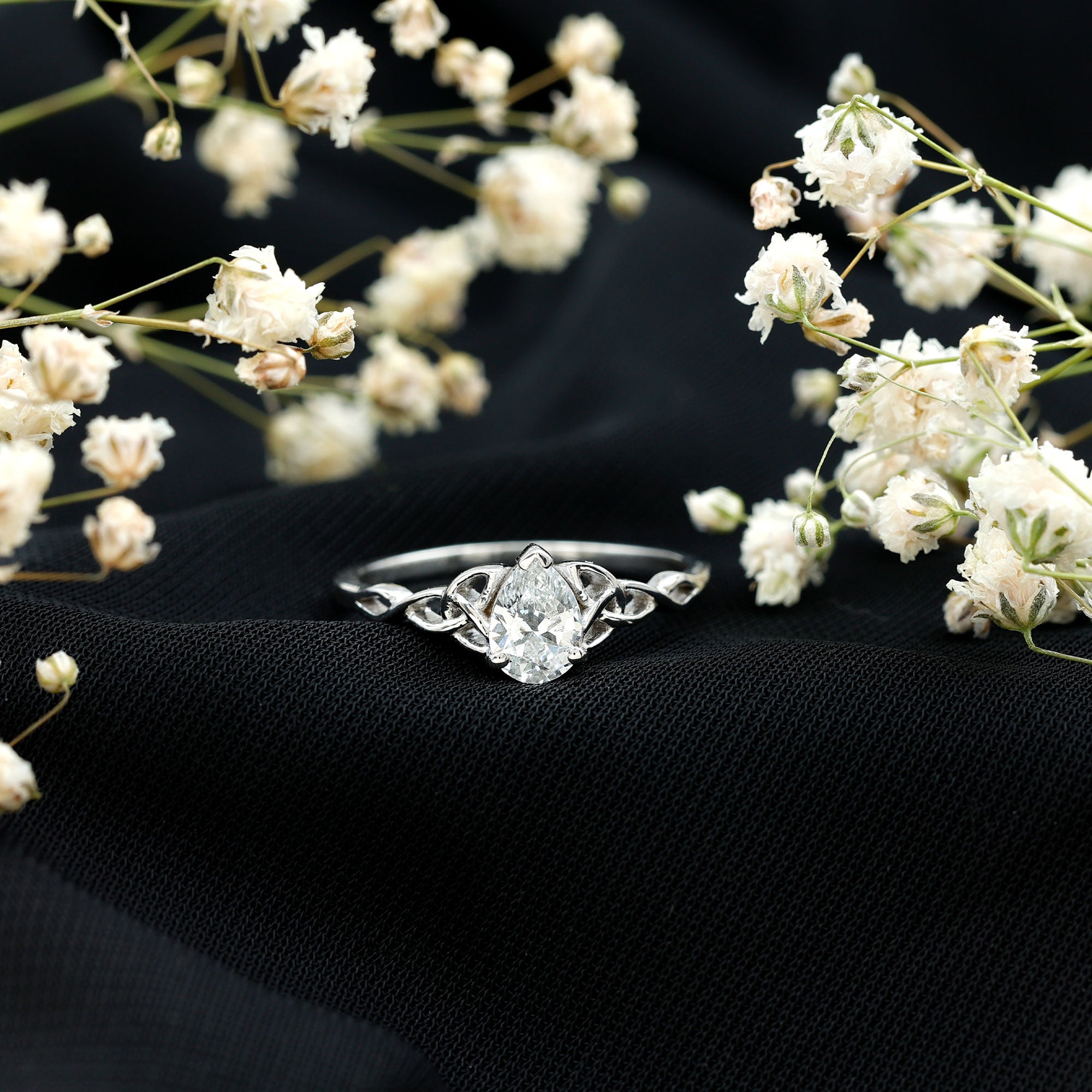Pear Cut 0.79 Carat Moissanite Celtic Engagement Ring D-VS1 - Rosec Jewels