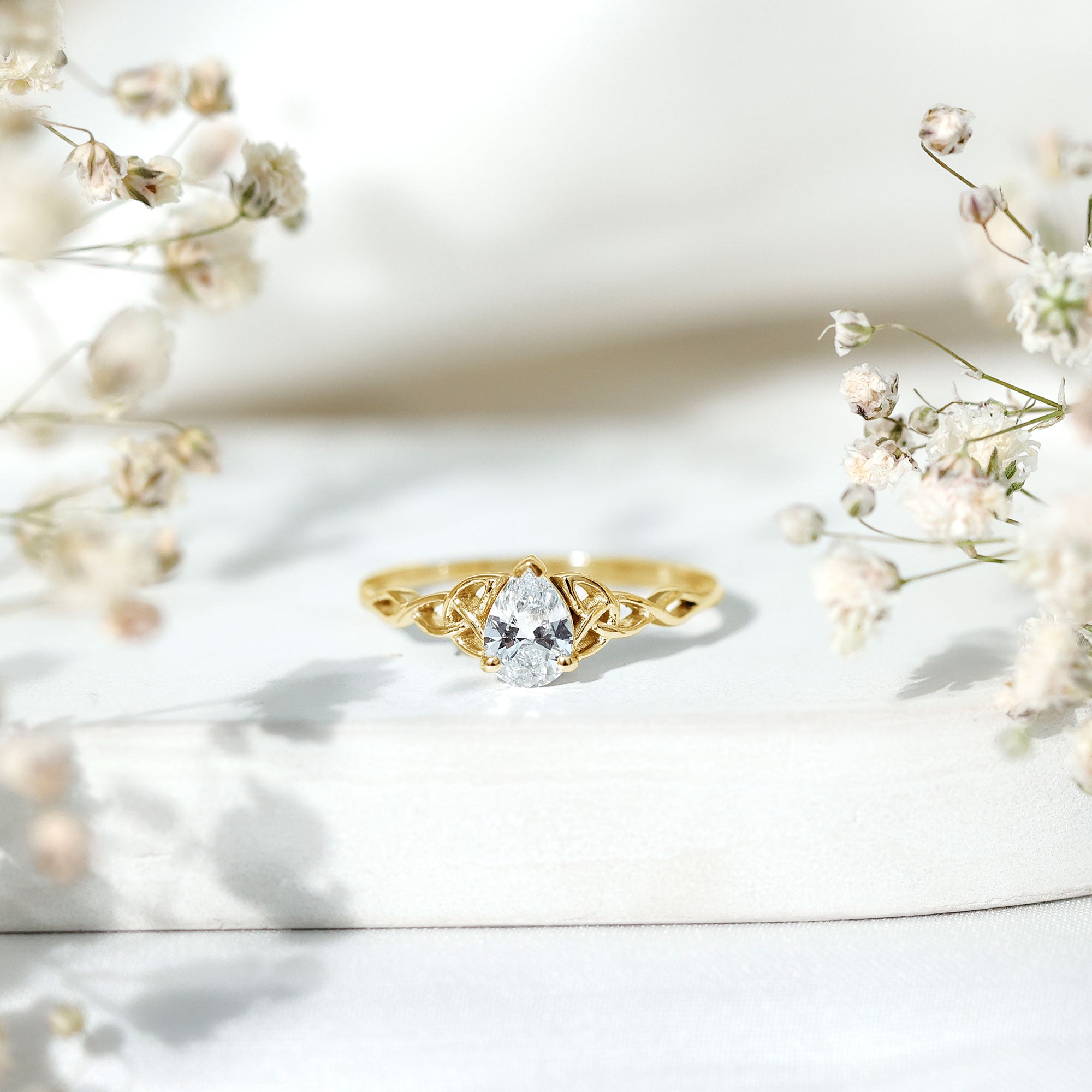 Pear Cut 5X7 MM Moissanite Celtic Engagement Ring D-VS1 - Rosec Jewels