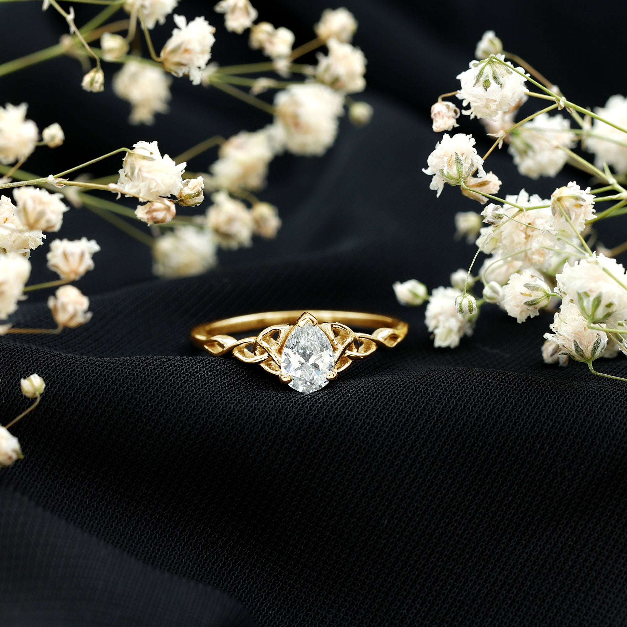 Pear Cut 0.79 Carat Moissanite Celtic Engagement Ring D-VS1 - Rosec Jewels