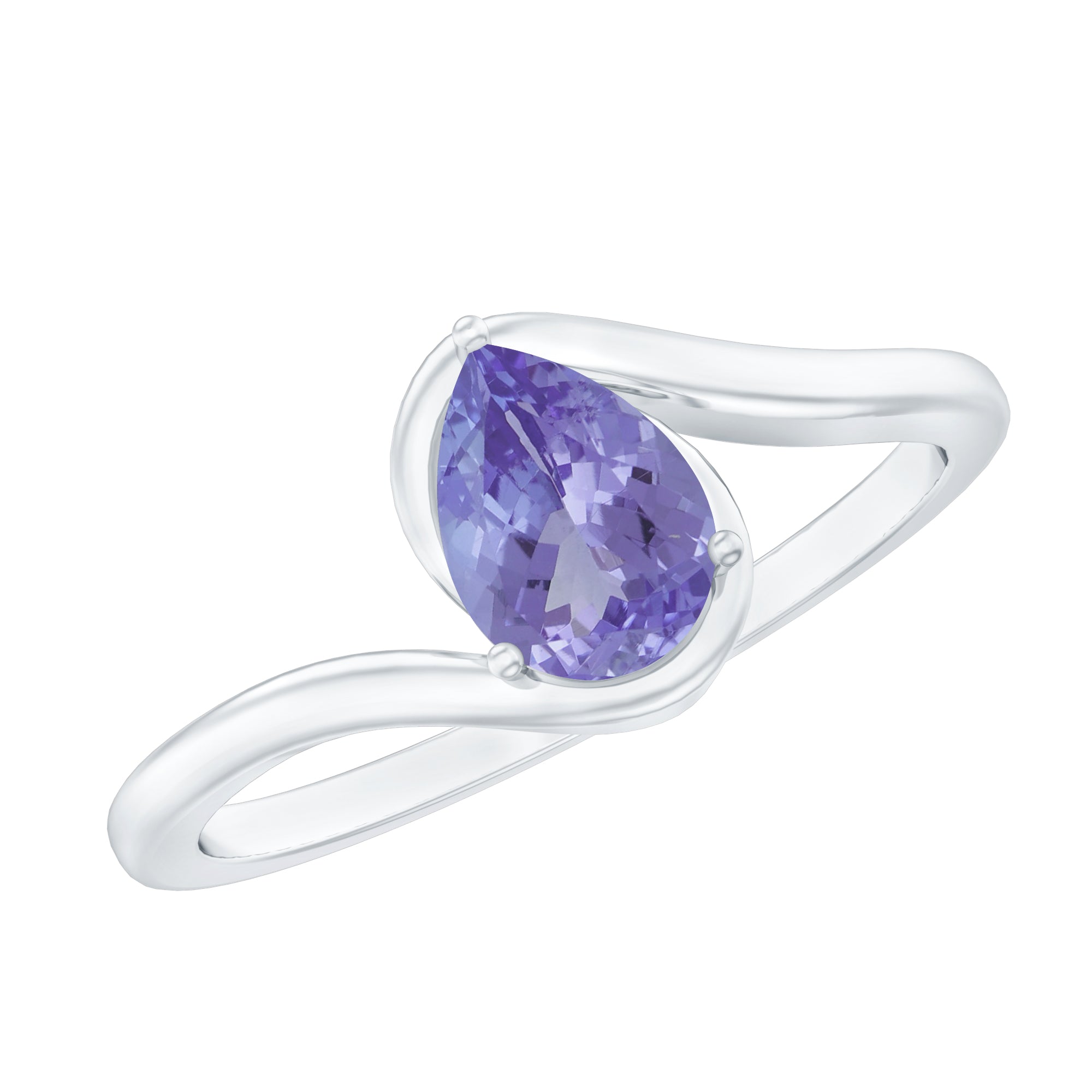 Natural Tanzanite Solitaire Engagement Ring with Bypass Shank