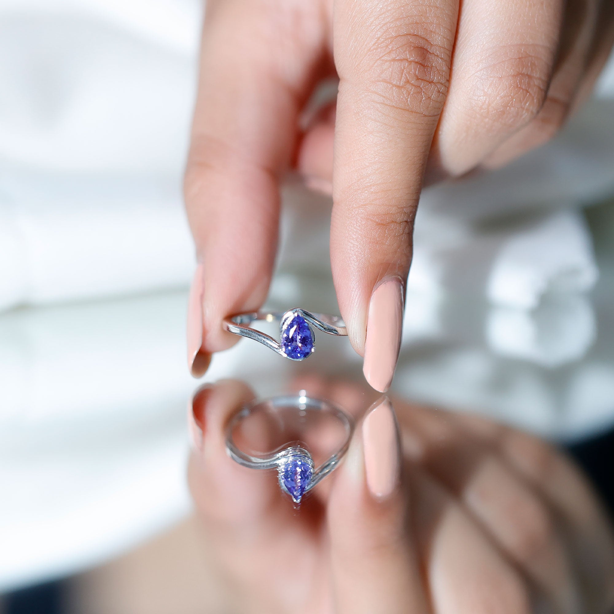 Rosec Jewels-Natural Tanzanite Solitaire Engagement Ring with Bypass Shank