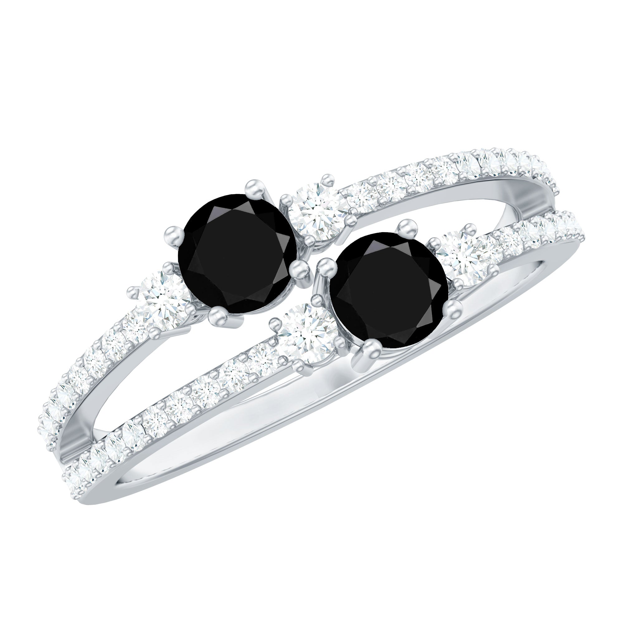 Rosec Jewels-Genuine Black Onyx Two Stone Promise Ring with Diamond