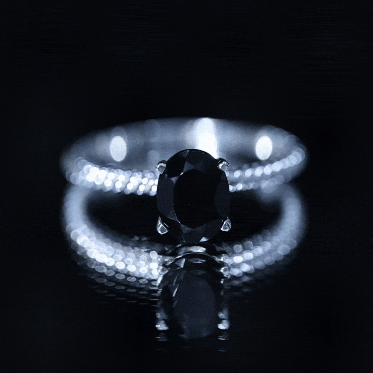 7X9mm Oval Cut Black Onyx Solitaire Engagement Ring with Diamond AAA - Rosec Jewels