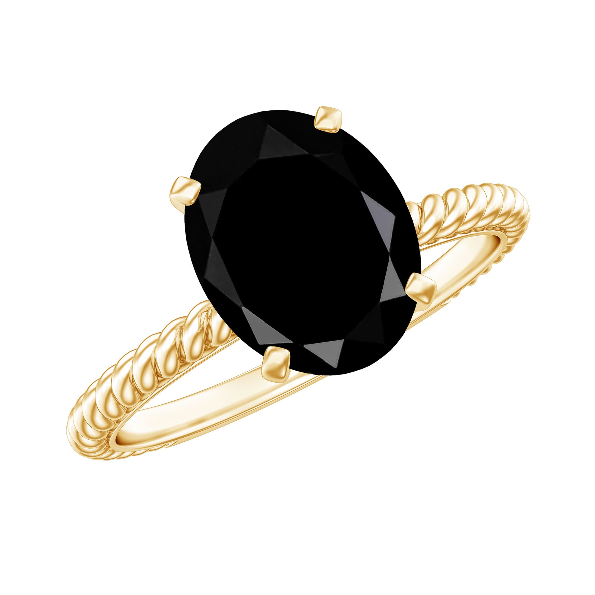 1.7 Carat Oval Cut Black Onyx Solitaire Engagement Ring with Diamond AAA - Rosec Jewels