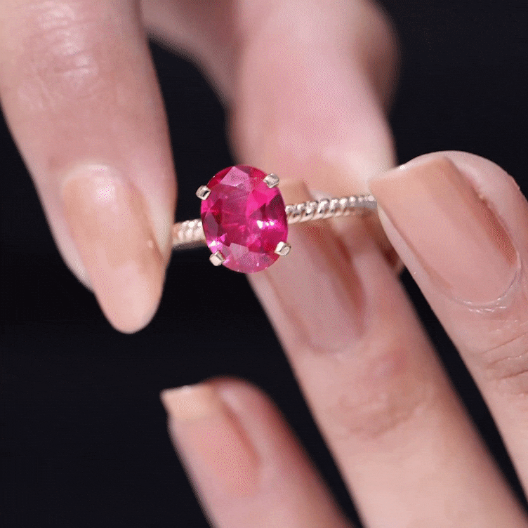 Created Ruby Solitaire Ring with Surprise Diamond and Twisted Rope AAAA - Rosec Jewels
