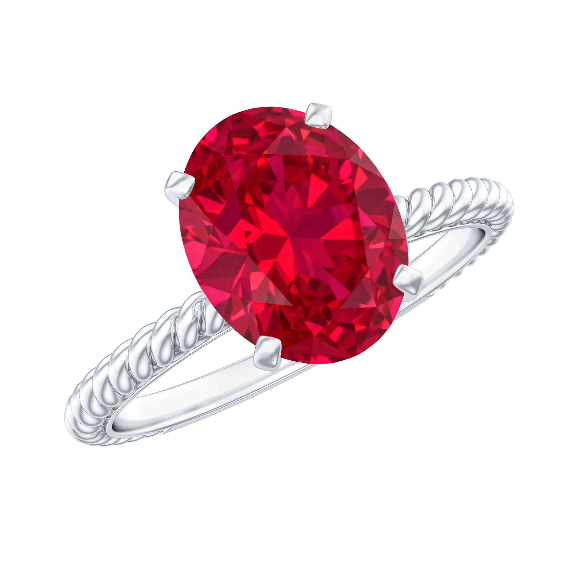 Created Ruby Solitaire Ring with Surprise Diamond and Twisted Rope AAAA - Rosec Jewels