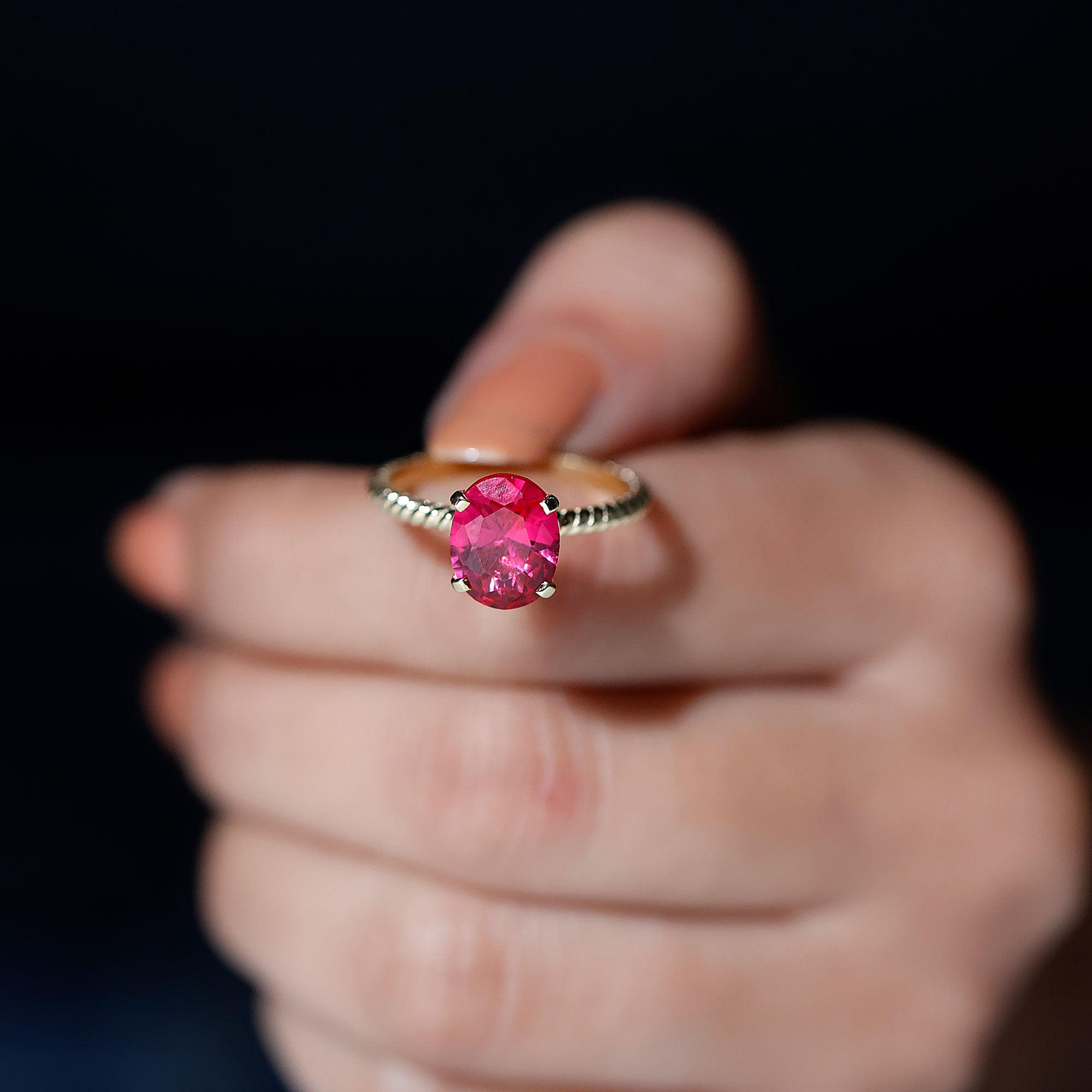 Created Ruby Solitaire Ring with Surprise Diamond and Twisted Rope AAAA - Rosec Jewels