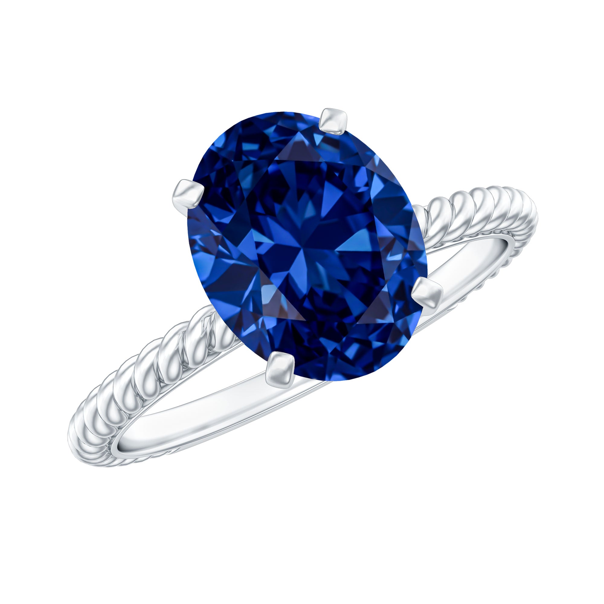 Certified 4 Carat Lab Grown Blue Sapphire Engagement Ring with Surprise Diamond AAAA - Rosec Jewels