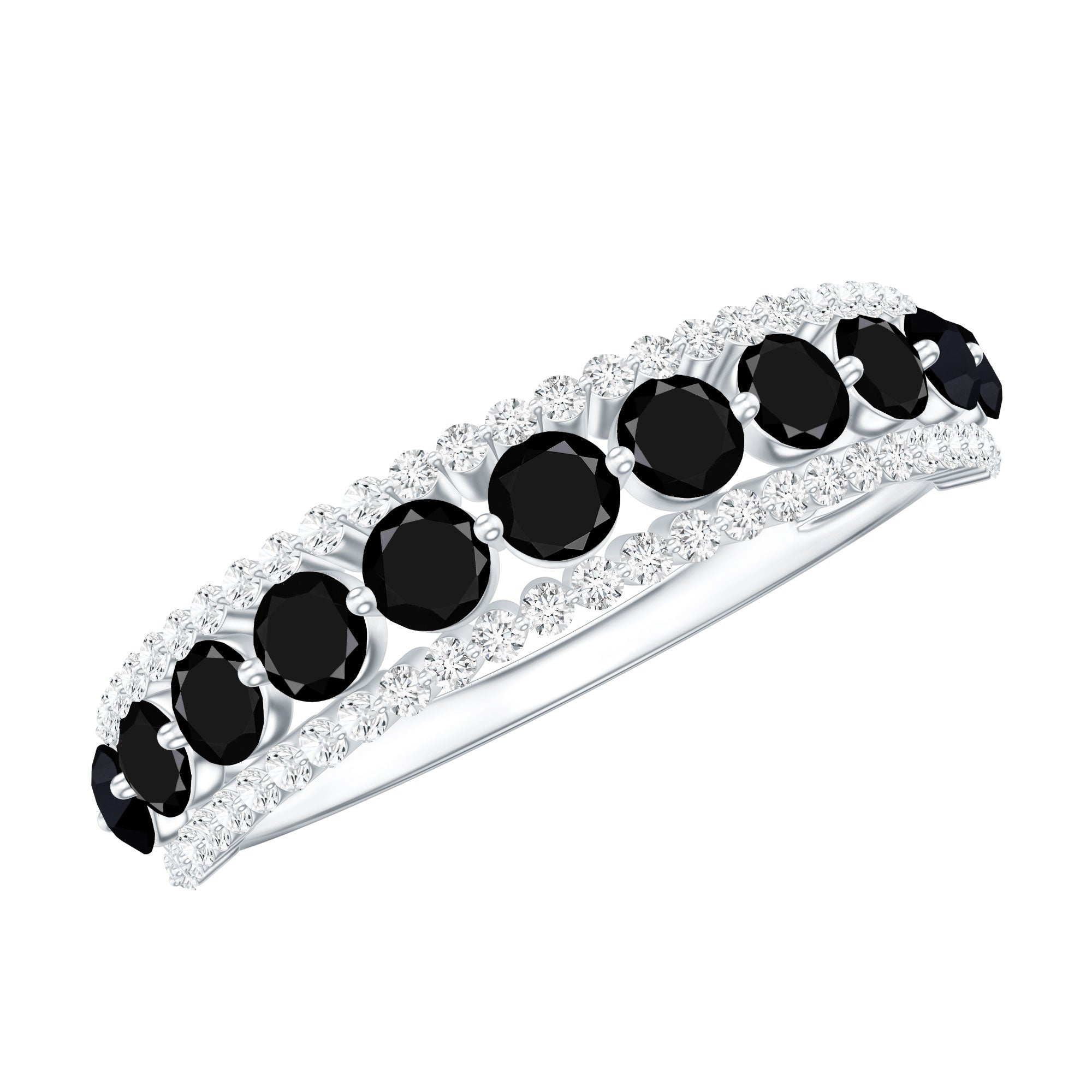 Natural Black Spinel Diamond Half Eternity Ring for Anniversary AAA - Rosec Jewels