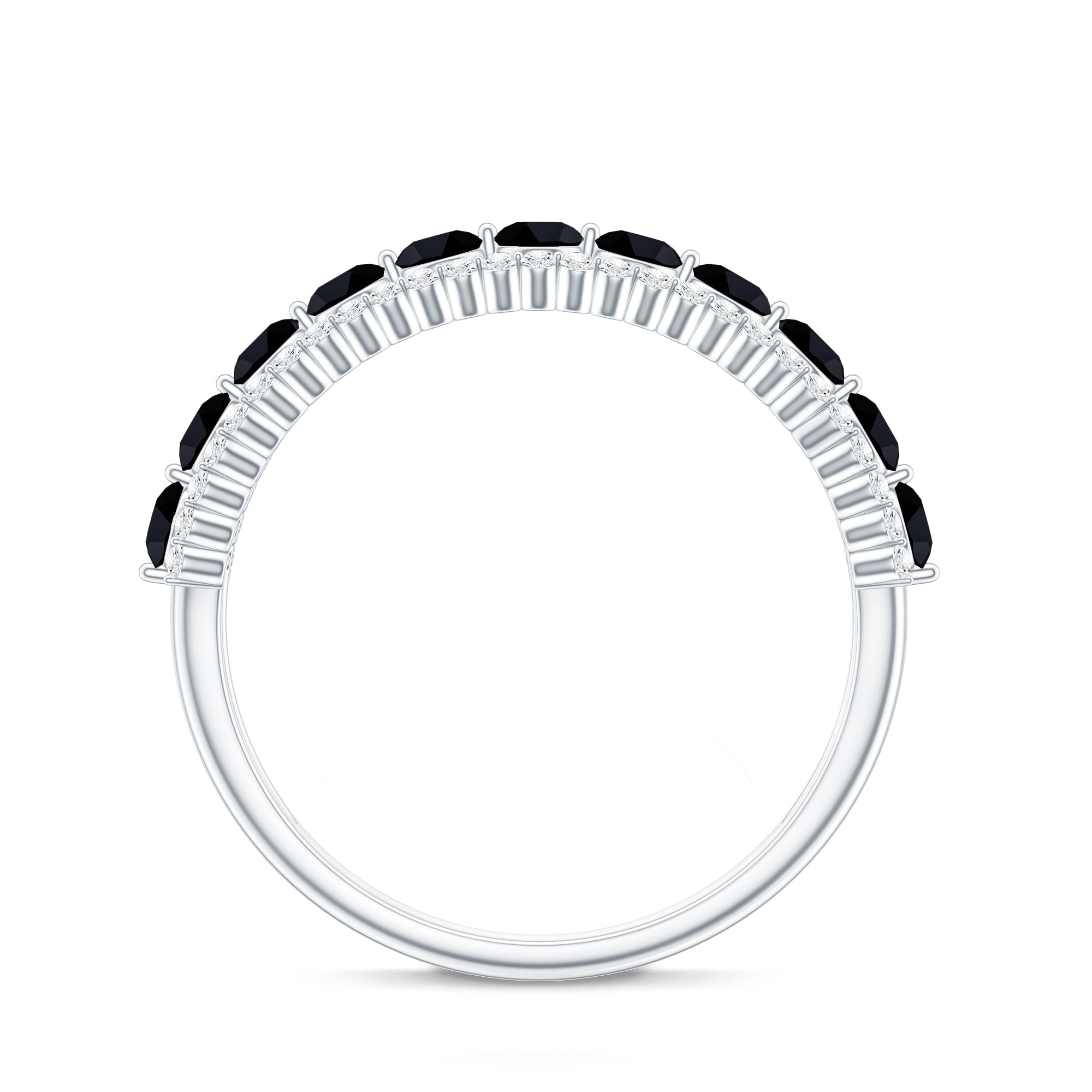 Natural Black Spinel Diamond Half Eternity Ring for Anniversary AAA - Rosec Jewels