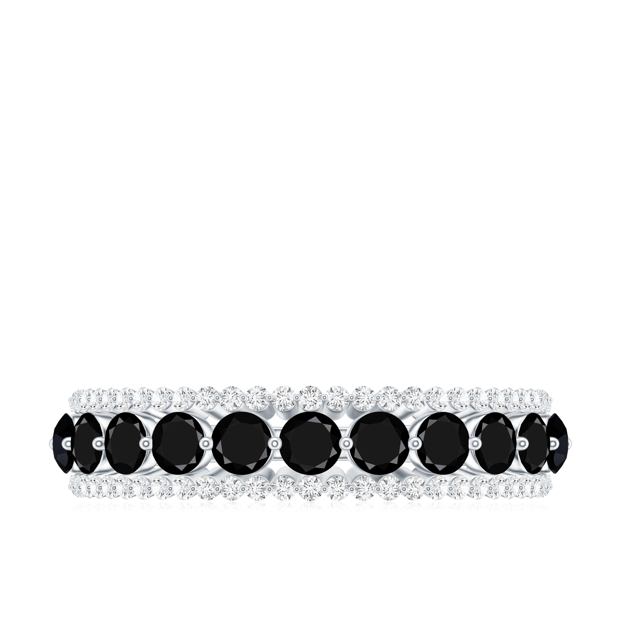 Natural Black Spinel Diamond Half Eternity Ring for Anniversary AAA - Rosec Jewels