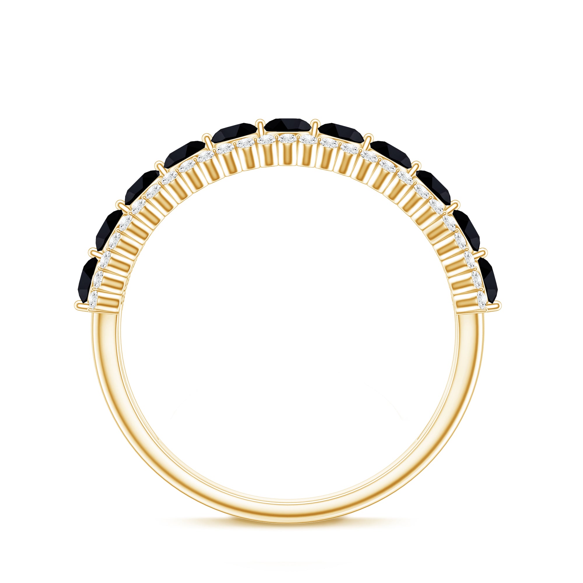 Natural Black Spinel Diamond Half Eternity Ring for Anniversary AAA - Rosec Jewels