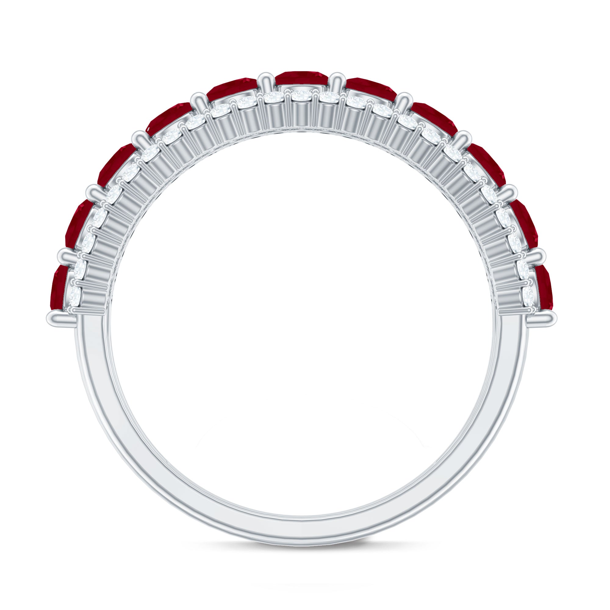 Natural Ruby Diamond Half Eternity Anniversary Band Ring for Women AAA - Rosec Jewels