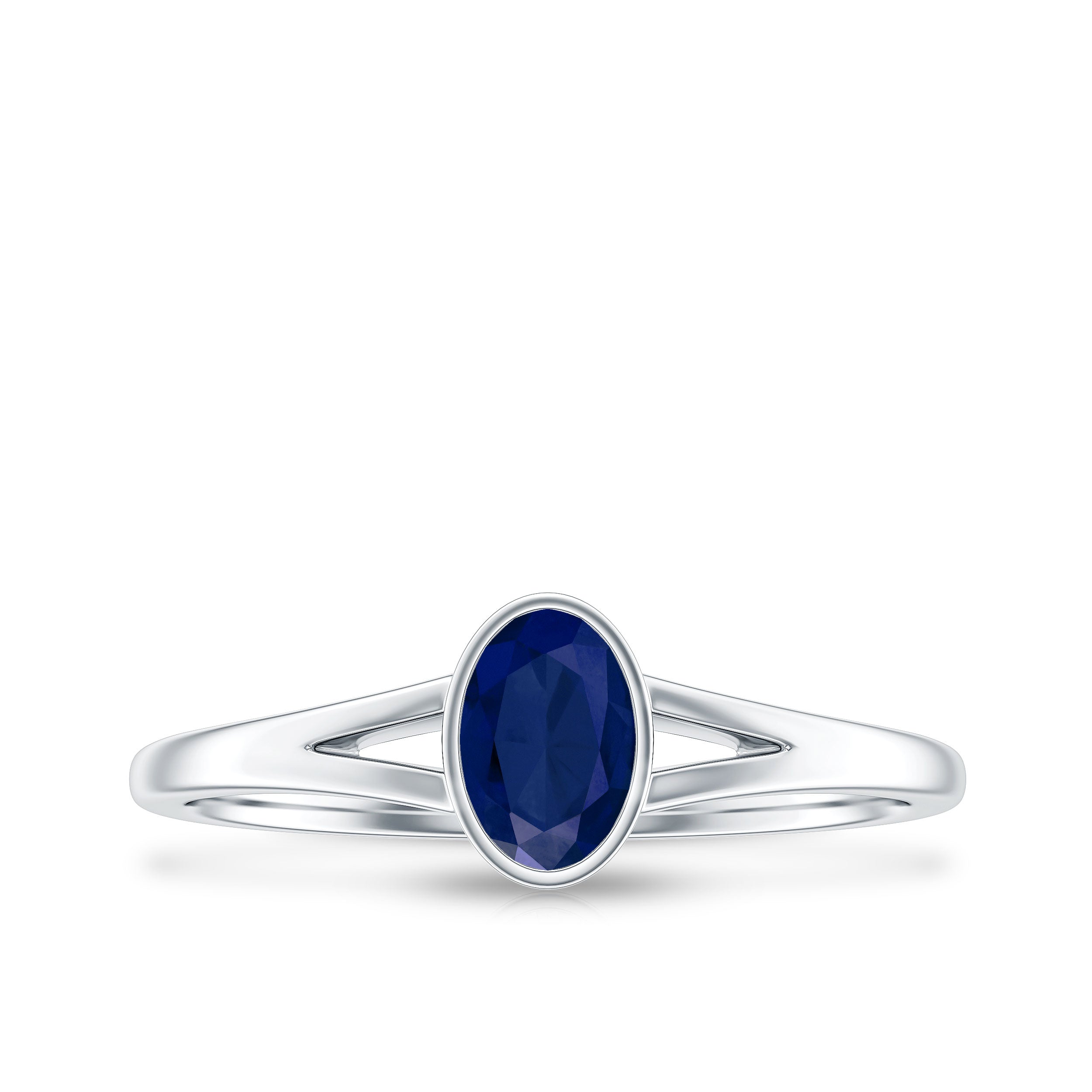 Natural 0.6 Carat Oval Shape Blue Sapphire Promise Ring with Split Shank AAA - Rosec Jewels