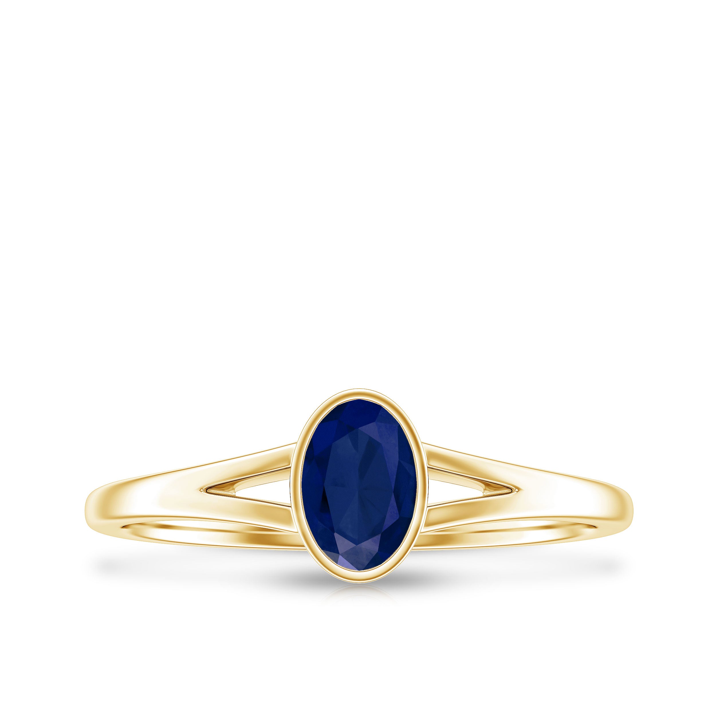 Natural 0.6 Carat Oval Shape Blue Sapphire Promise Ring with Split Shank AAA - Rosec Jewels
