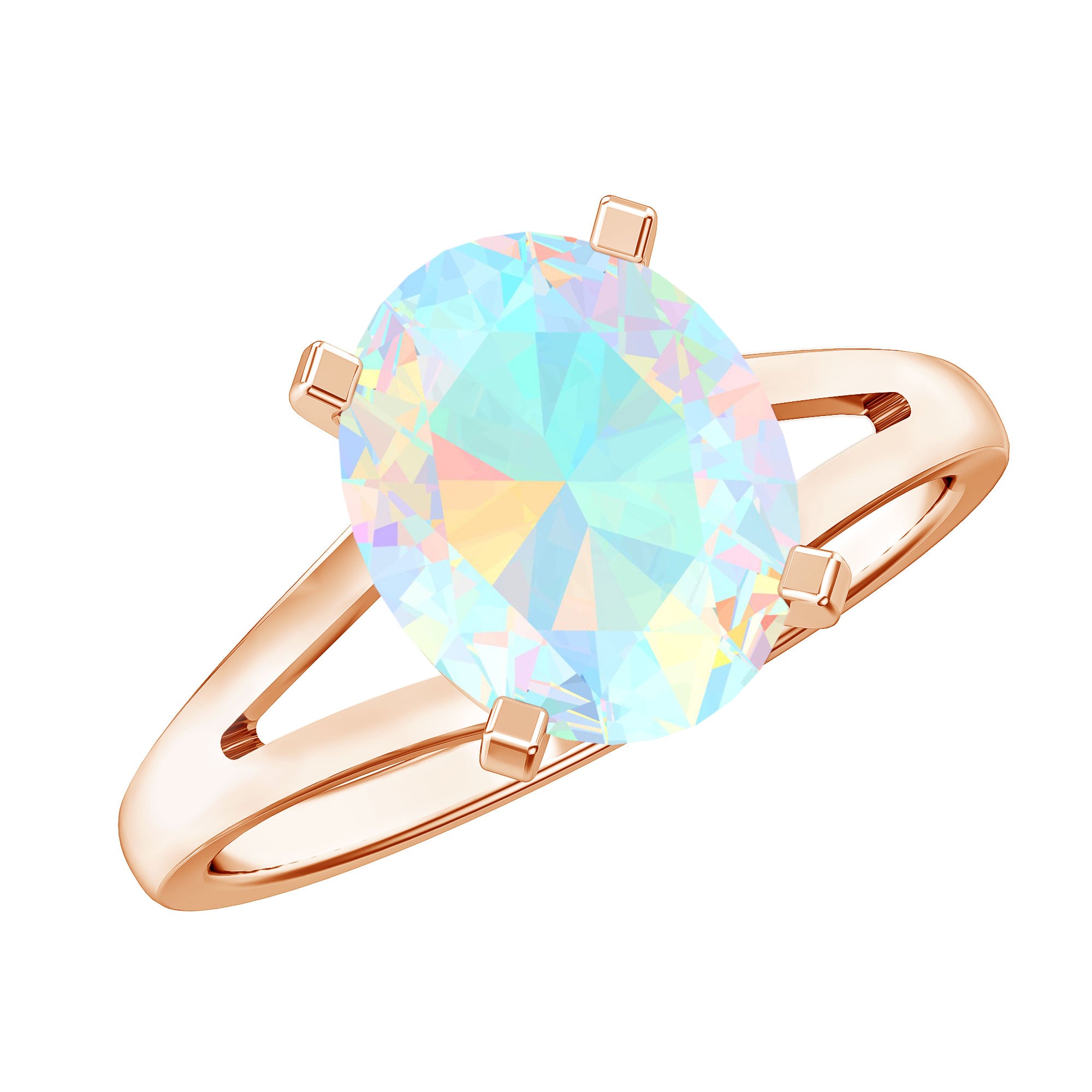 Natural 8X10 mm Ethiopian Opal Diamond Oval Engagement Ring with Split Shank AAA - Rosec Jewels