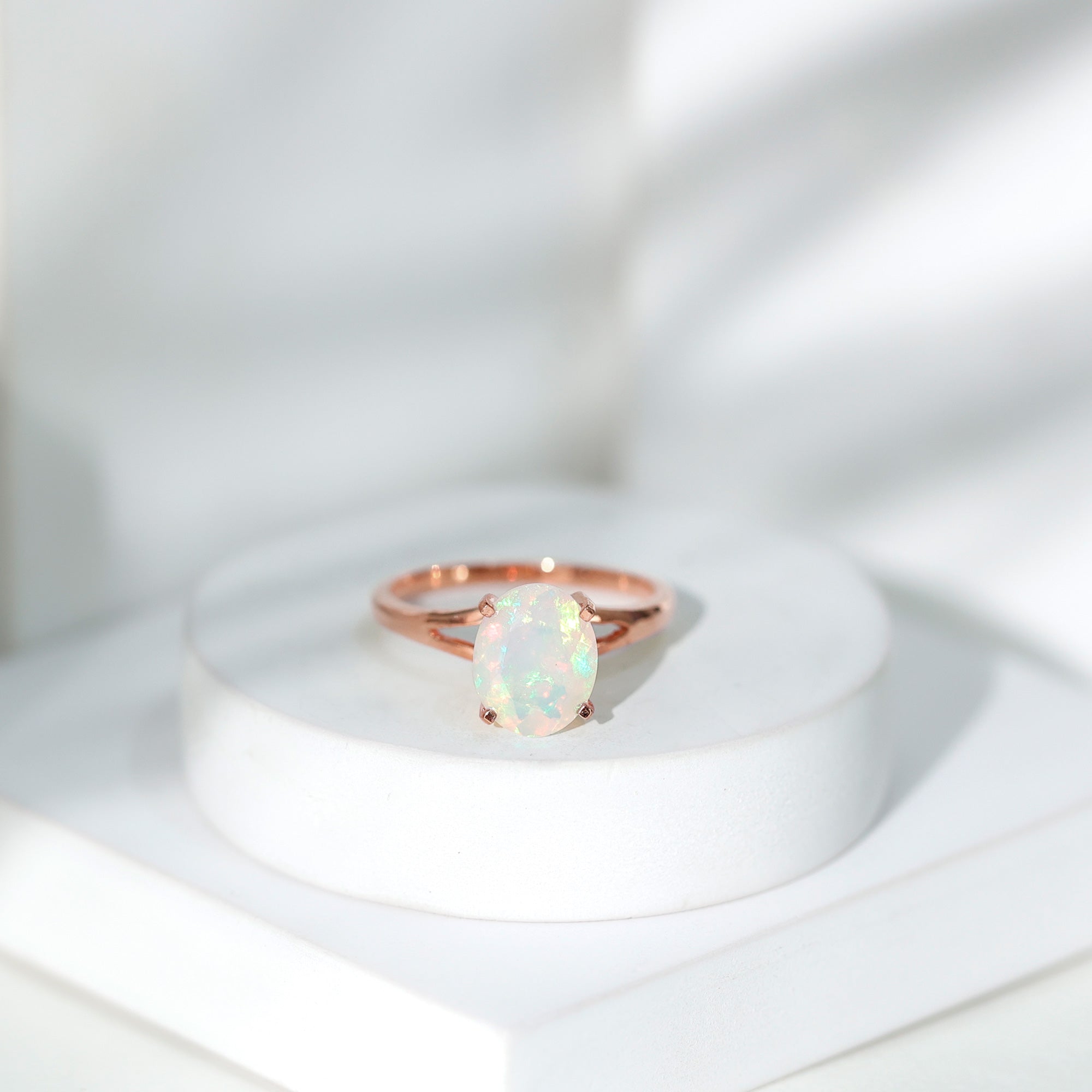 Natural 8X10 mm Ethiopian Opal Diamond Oval Engagement Ring with Split Shank AAA - Rosec Jewels