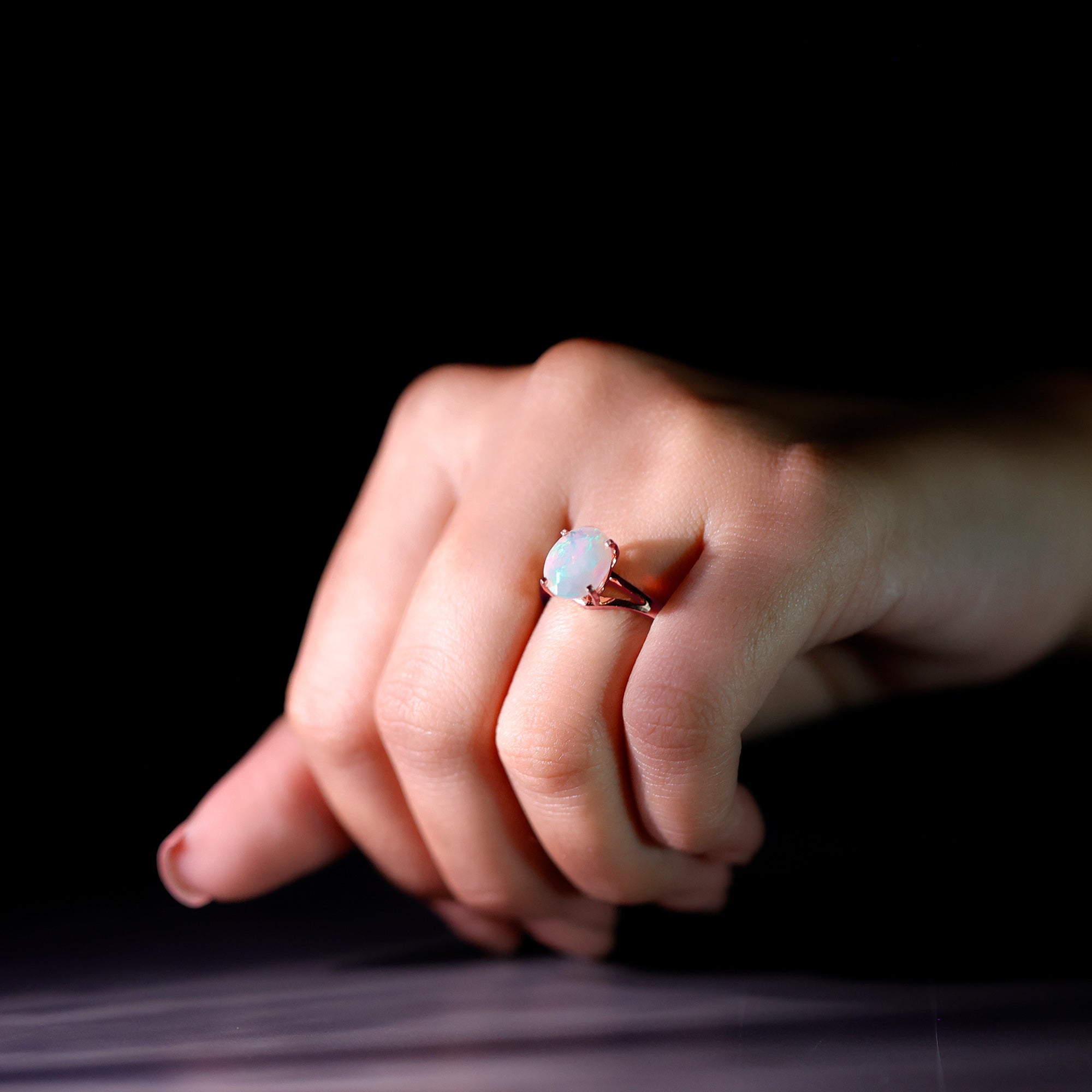 Natural 8X10 mm Ethiopian Opal Diamond Oval Engagement Ring with Split Shank AAA - Rosec Jewels