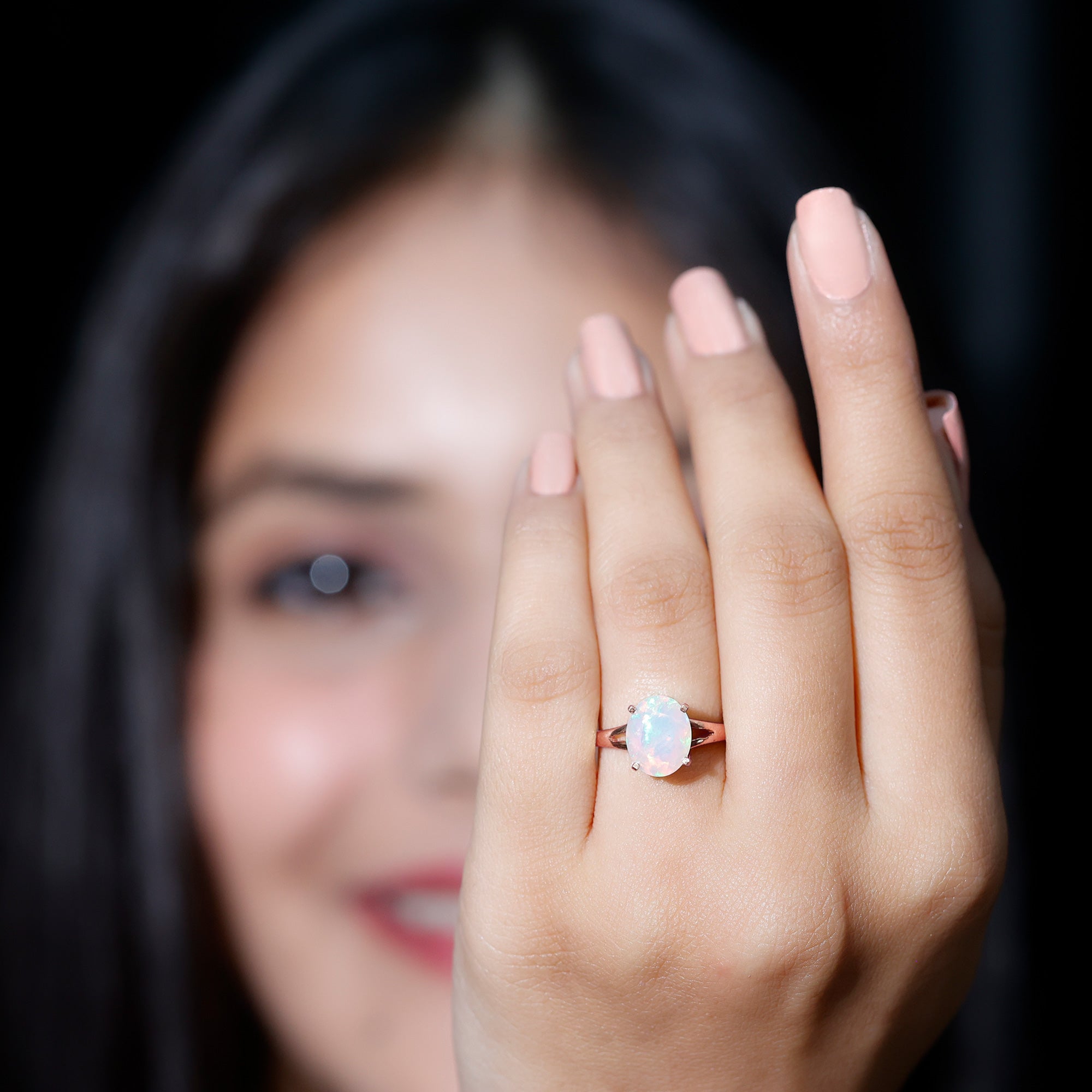 Natural 8X10 mm Ethiopian Opal Diamond Oval Engagement Ring with Split Shank AAA - Rosec Jewels