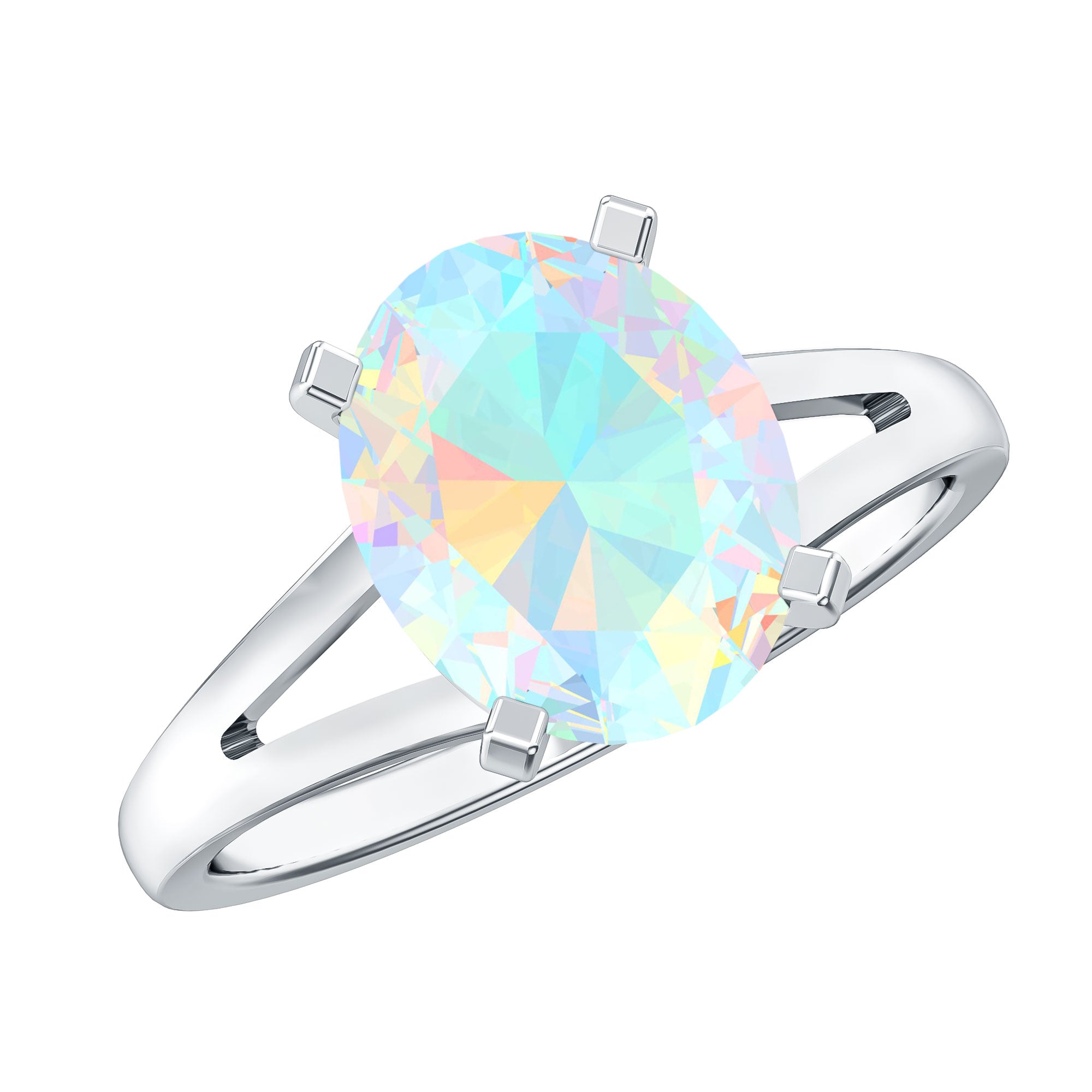 Natural 8X10 mm Ethiopian Opal Diamond Oval Engagement Ring with Split Shank AAA - Rosec Jewels
