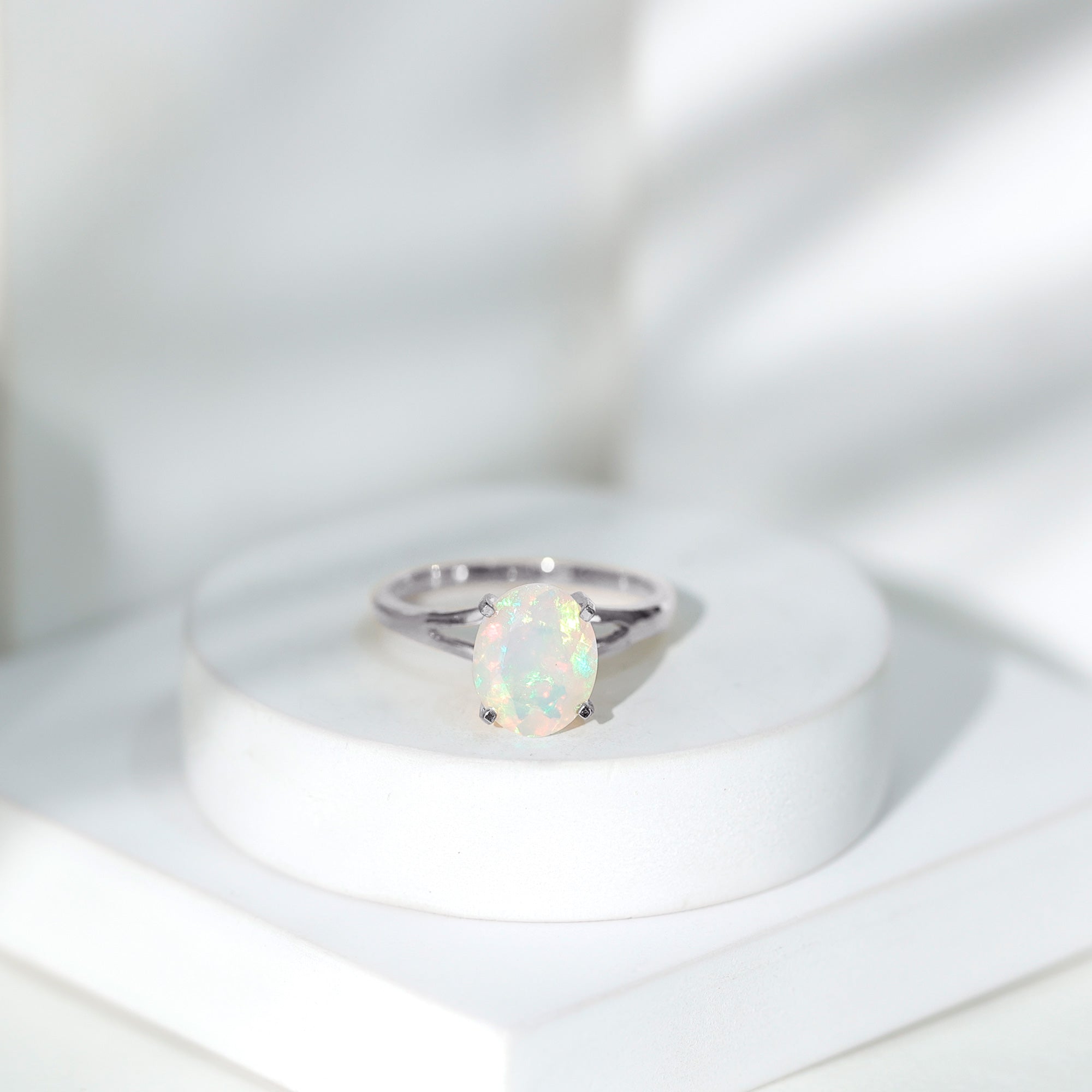 Natural 8X10 mm Ethiopian Opal Diamond Oval Engagement Ring with Split Shank AAA - Rosec Jewels