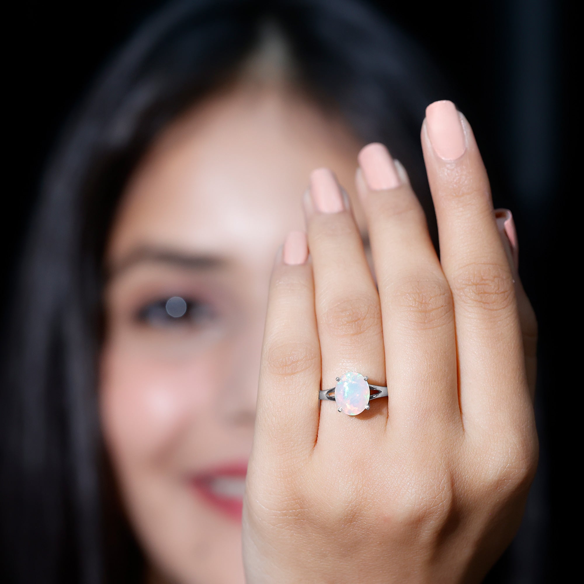 Natural 8X10 mm Ethiopian Opal Diamond Oval Engagement Ring with Split Shank AAA - Rosec Jewels