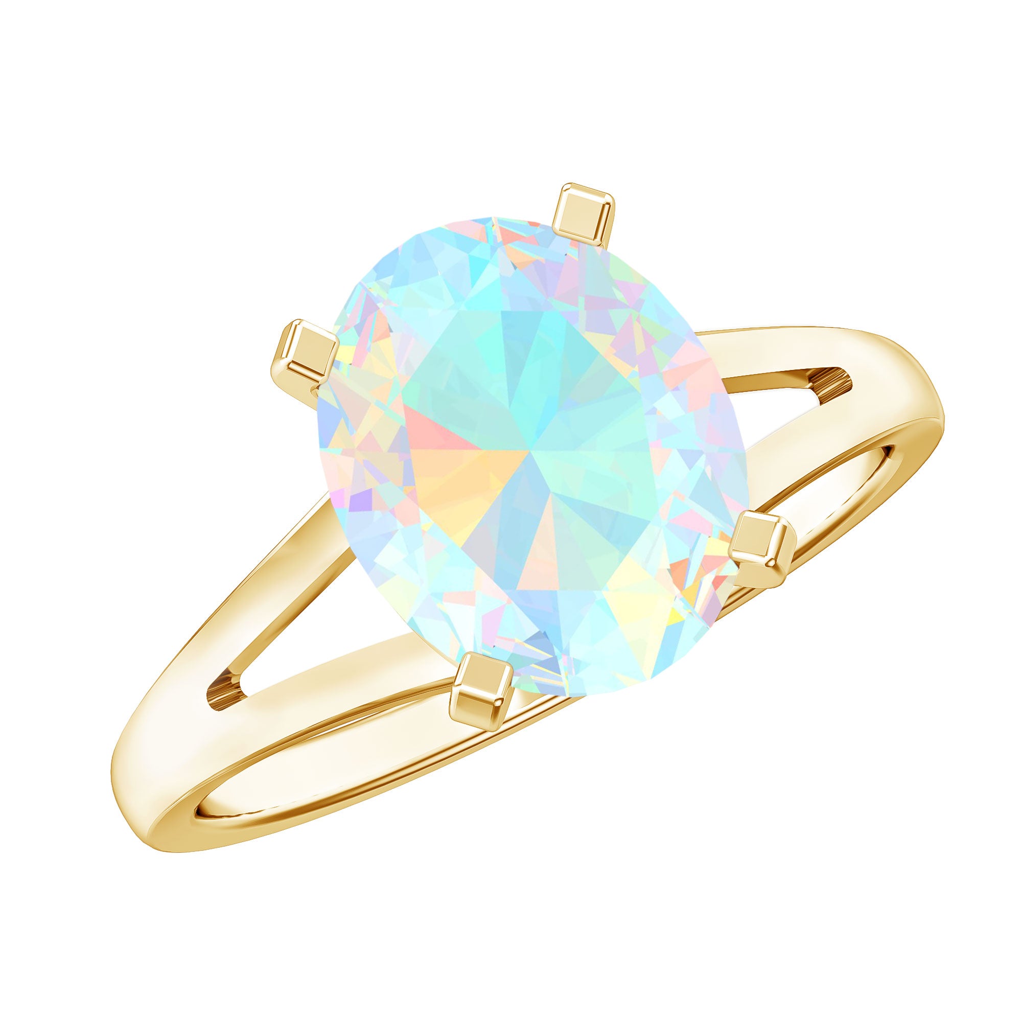 Natural 8X10 mm Ethiopian Opal Diamond Oval Engagement Ring with Split Shank AAA - Rosec Jewels