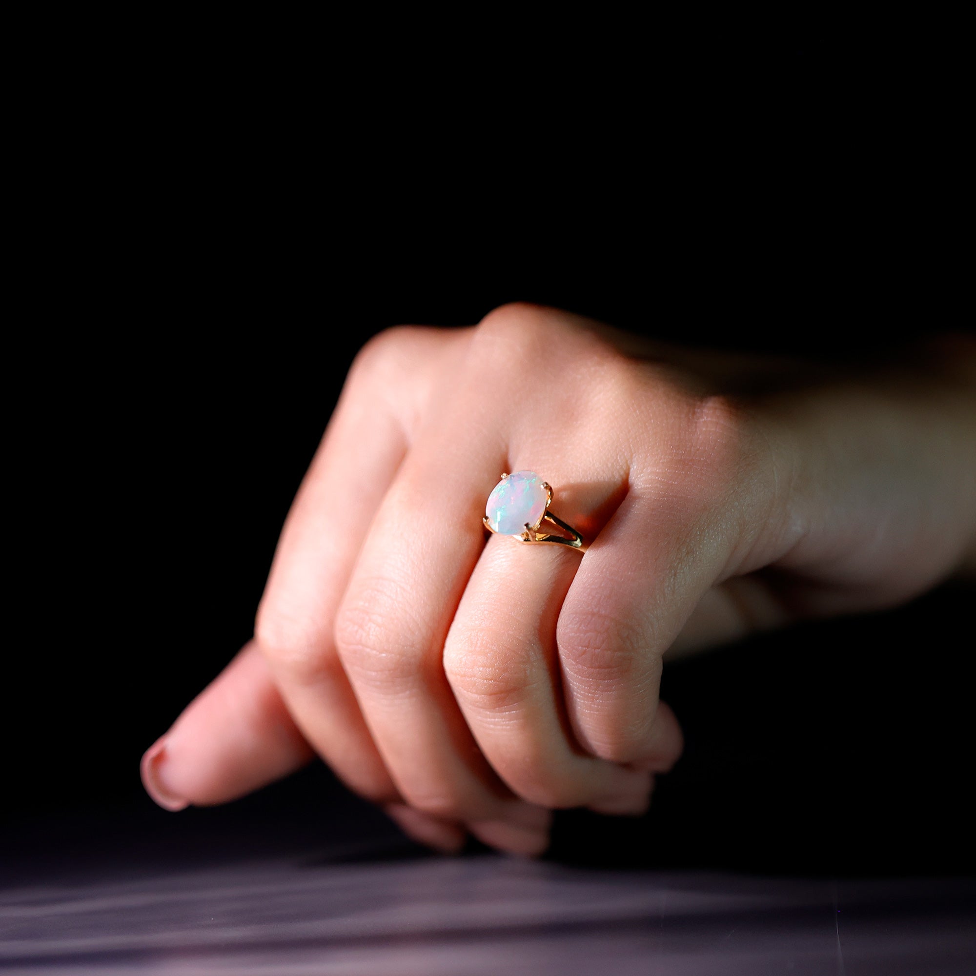 Natural 8X10 mm Ethiopian Opal Diamond Oval Engagement Ring with Split Shank AAA - Rosec Jewels