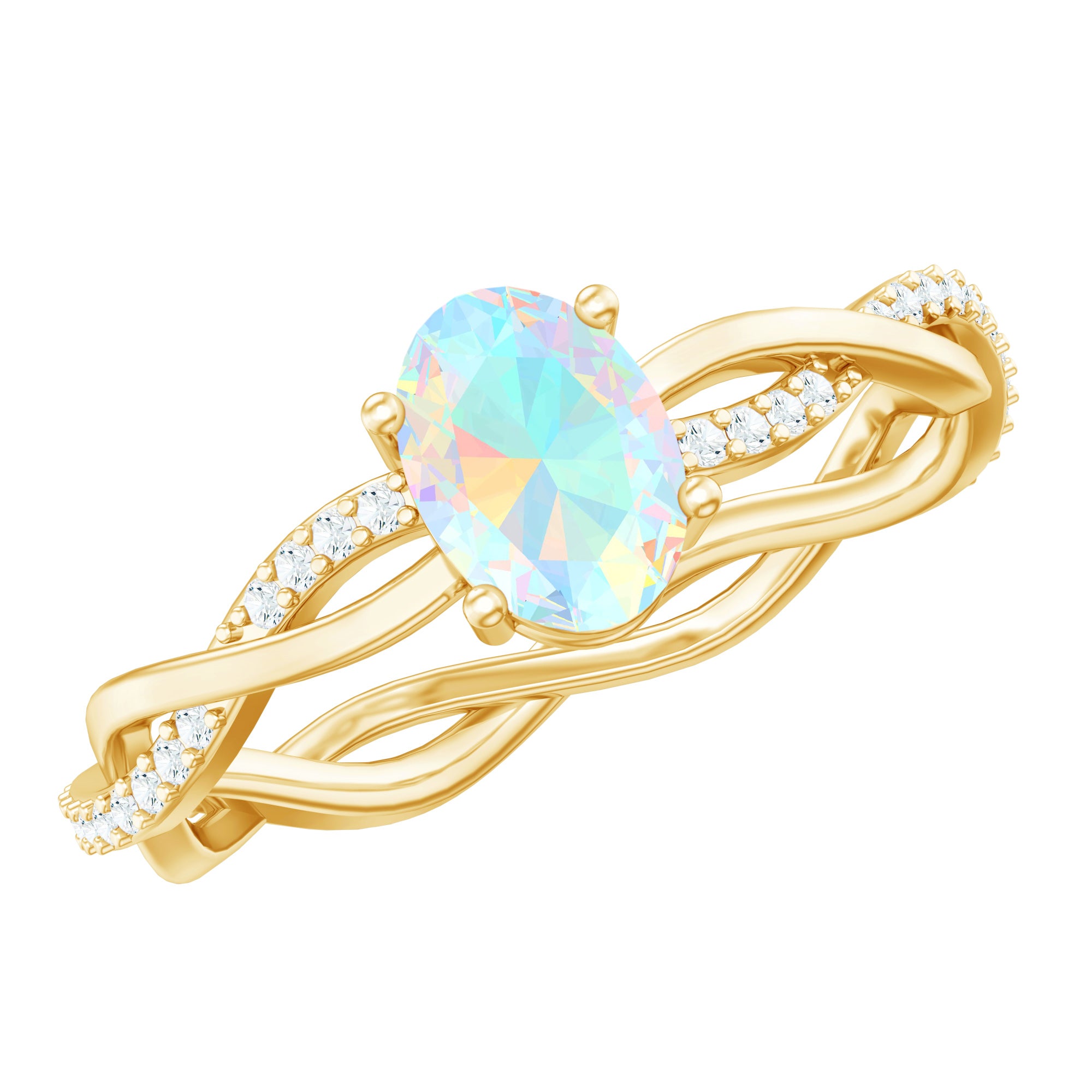 Natural 6X8mm Opalescent Oval Engagement Ring with Diamond Braided Shank AAA - Rosec Jewels