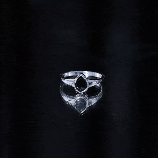 Bezel Set Black Onyx Pear Engagement Ring in Split Shank AAA - Rosec Jewels