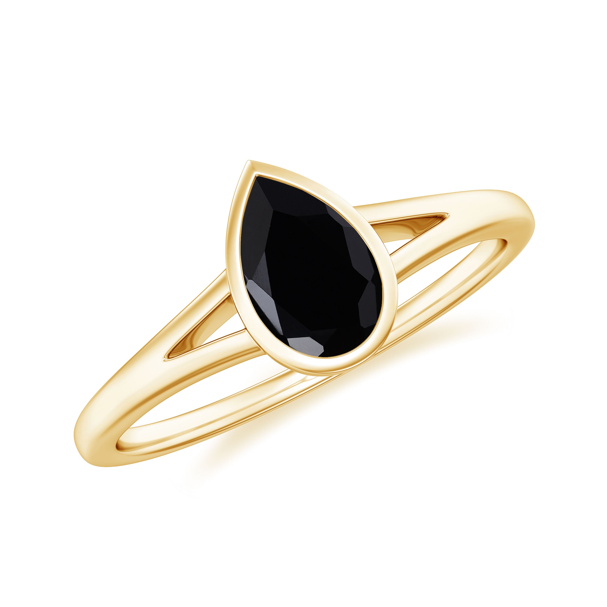 Bezel Set Black Onyx Pear Engagement Ring in Split Shank AAA - Rosec Jewels