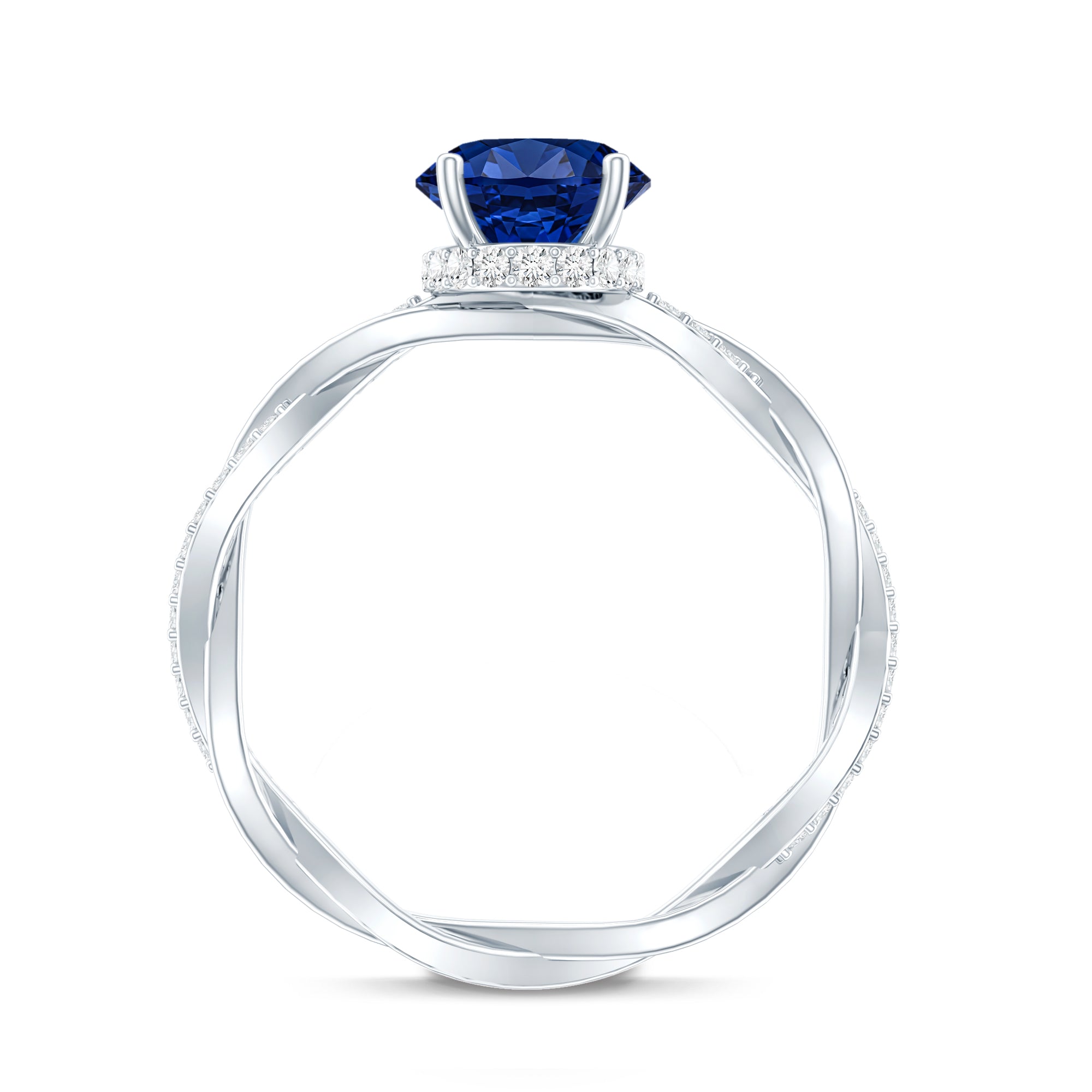 Certified 4 Carat Lab Grown Blue Sapphire Oval Engagement Ring with Diamond Braided Shank AAAA - Rosec Jewels