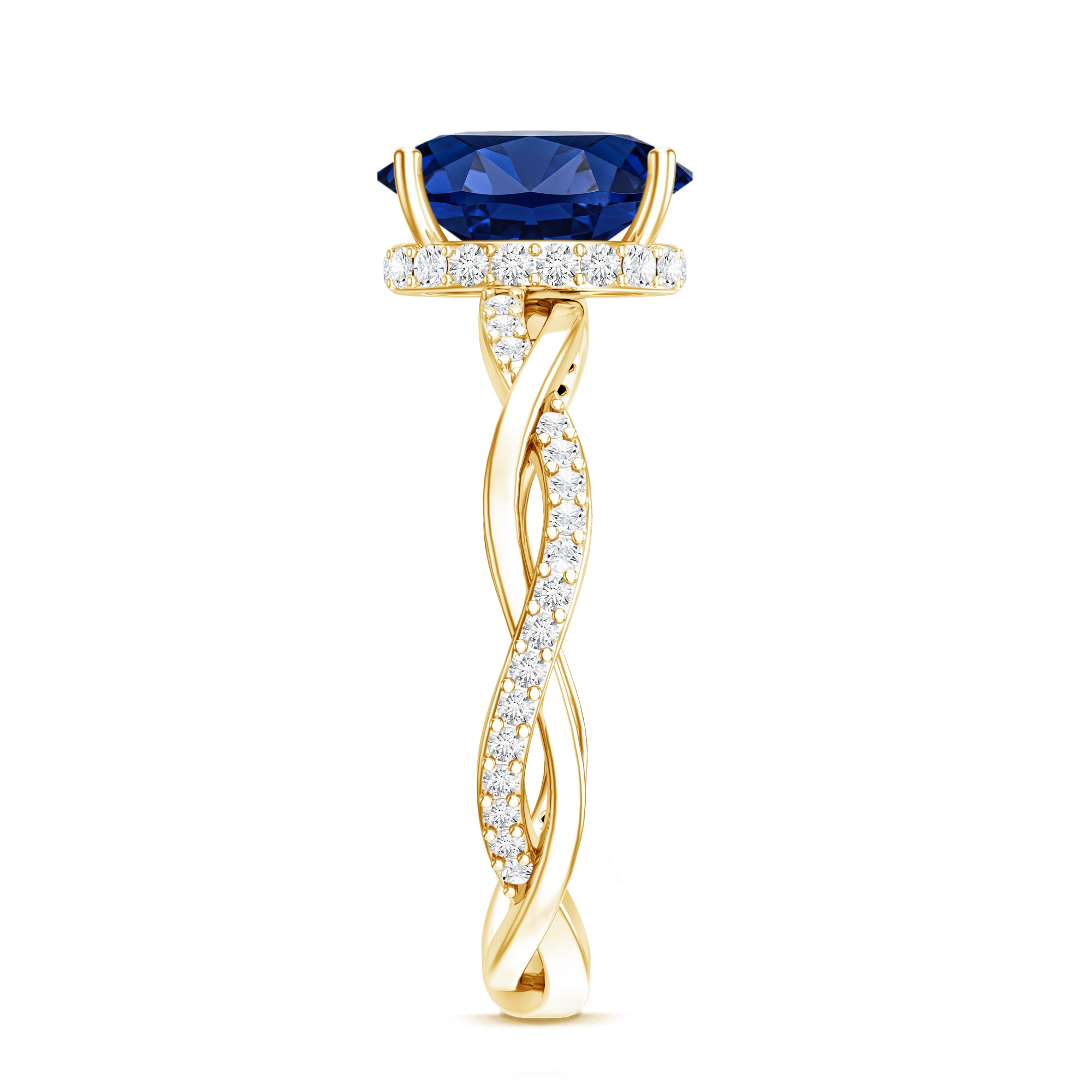 Certified 4 Carat Lab Grown Blue Sapphire Oval Engagement Ring with Diamond Braided Shank AAAA - Rosec Jewels