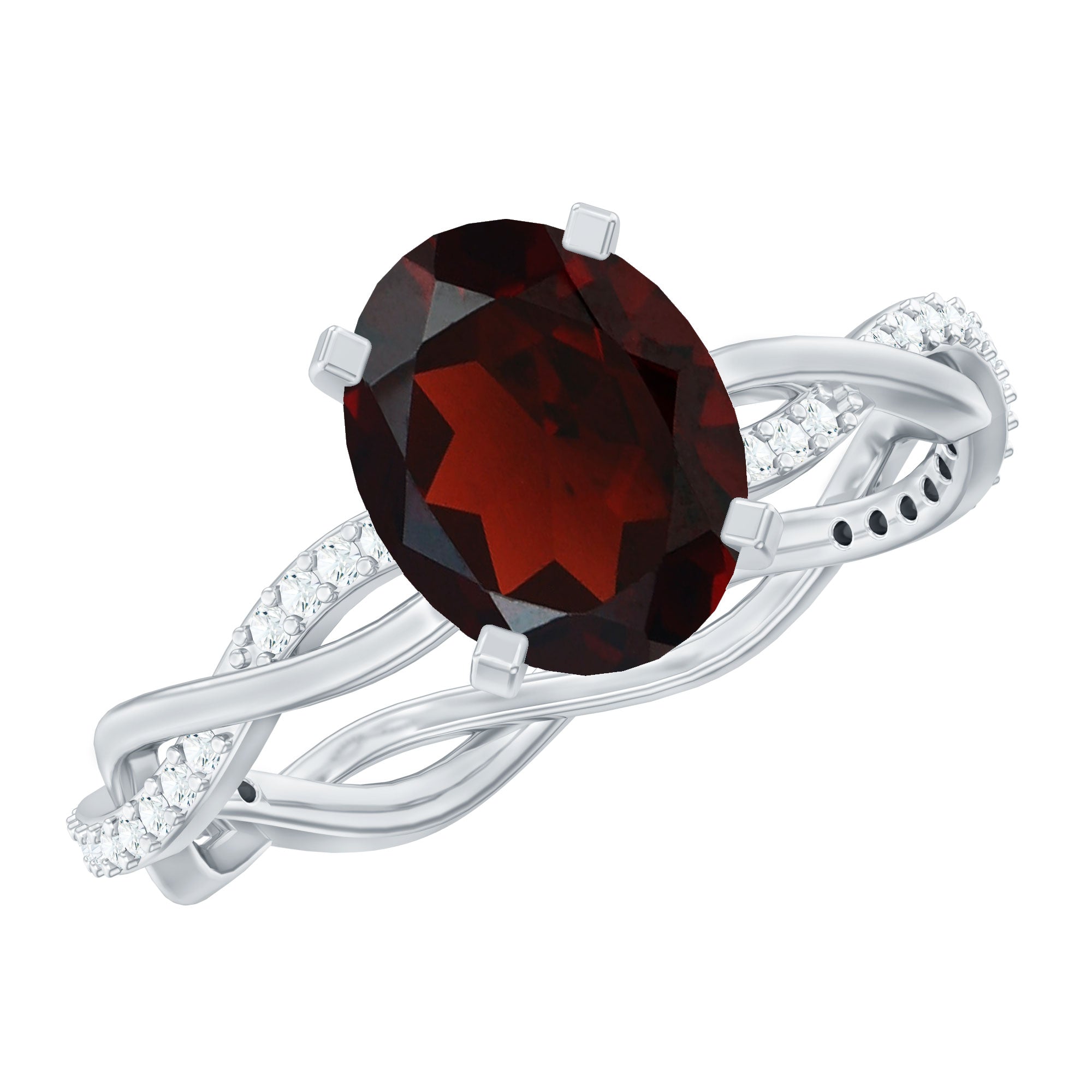 Natural 8X10mm Garnet Big Engagement Ring with Diamond Braided Shank