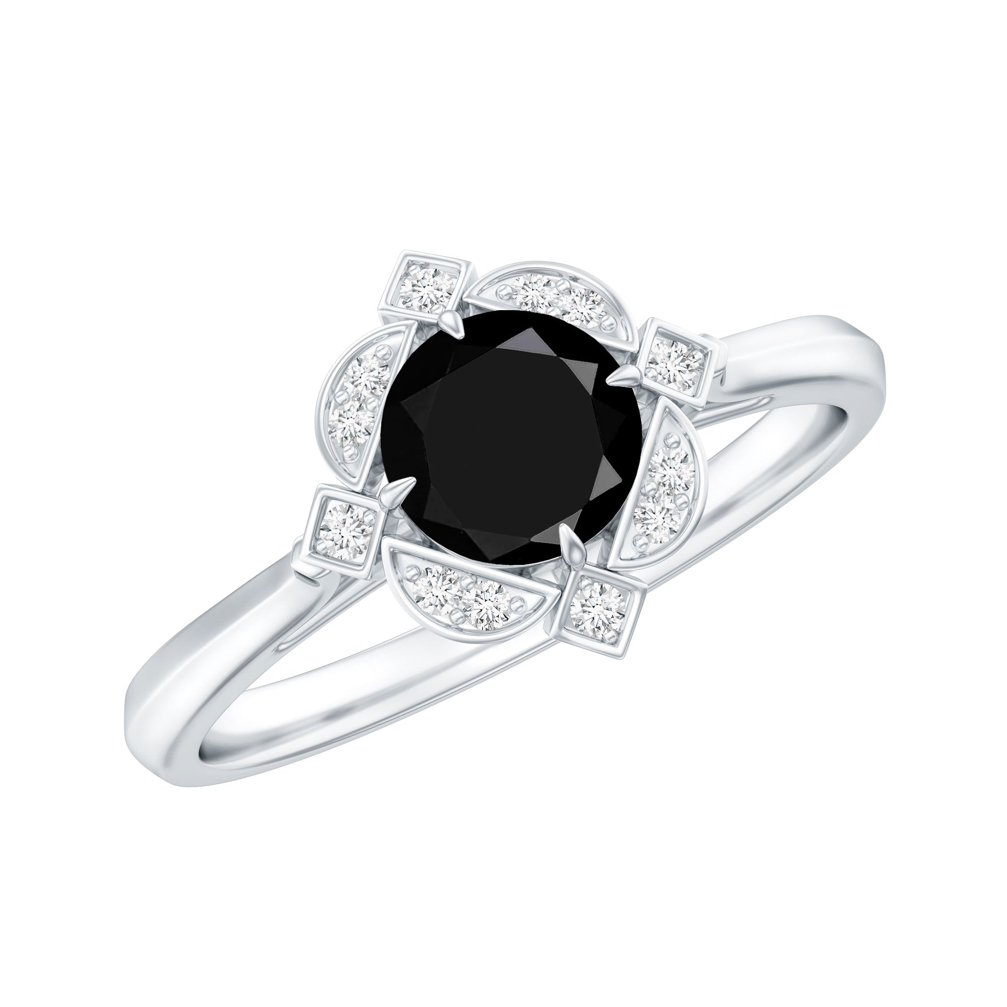 Vintage Looking 0.8 Carat Lab Grown Black and White Diamond Engagement Ring AAAA ( Synthetic ) - Rosec Jewels