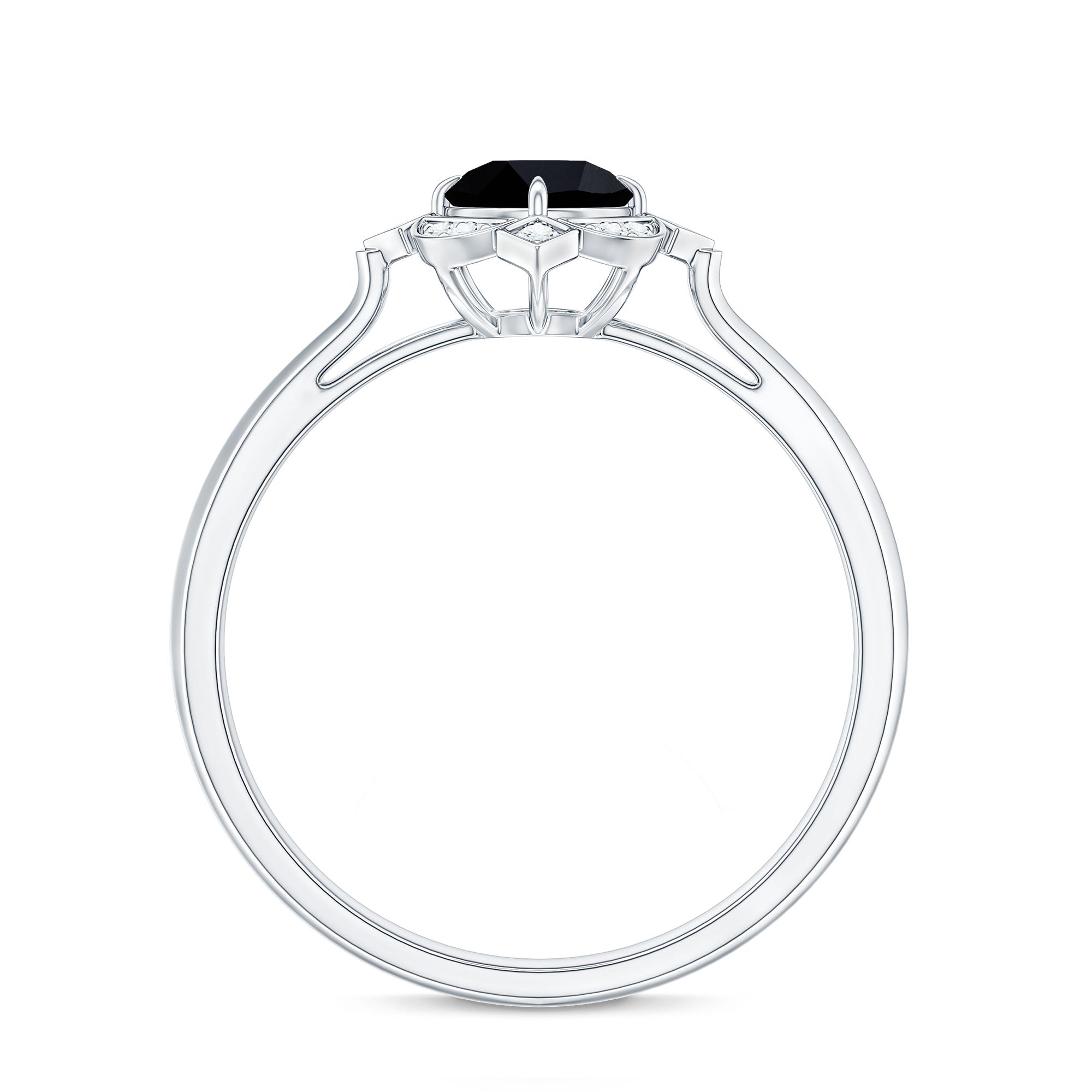 Vintage Style Black Spinel Engagement Ring with Diamond AAA - Rosec Jewels