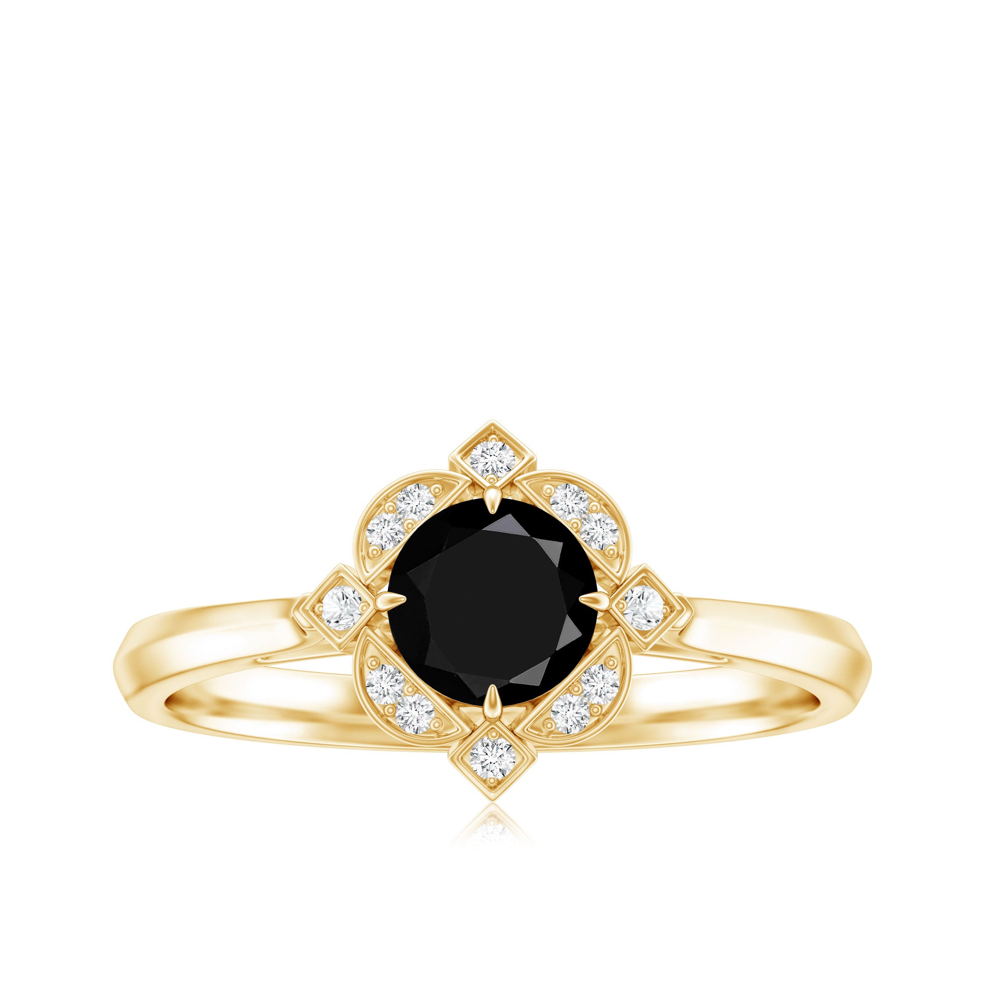 Vintage Style Black Spinel Engagement Ring with Diamond AAA - Rosec Jewels