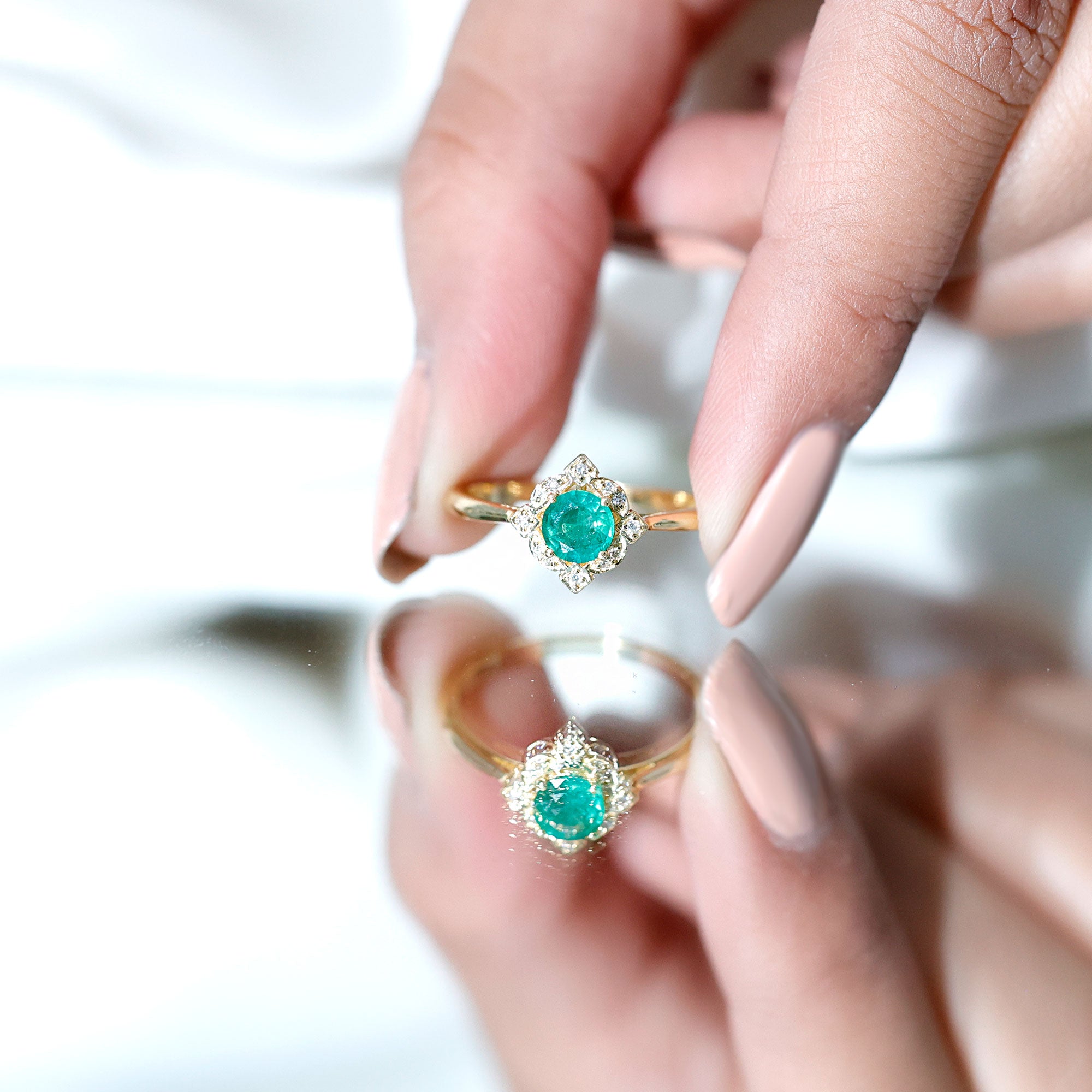 Natural Emerald and Diamond Vintage Inspired Engagement Ring For Her AAA - Rosec Jewels