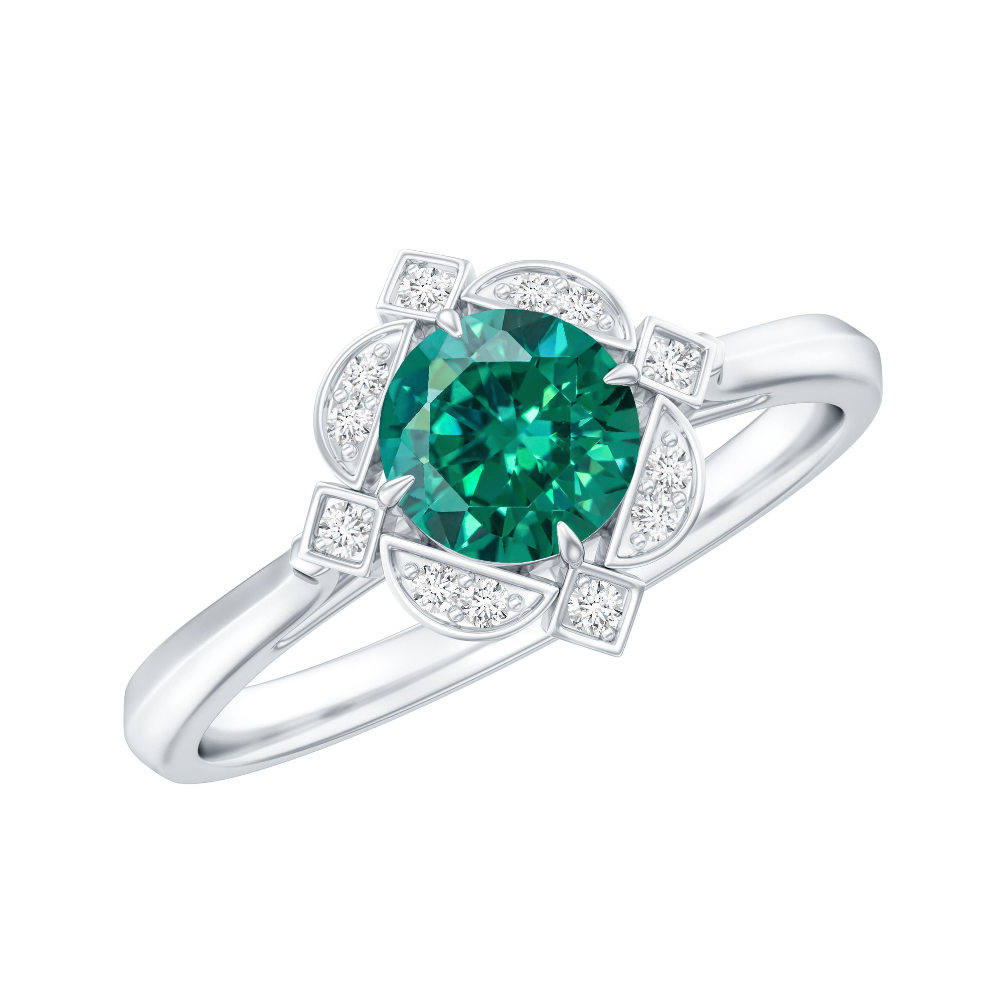 Rosec Jewels-Lab Grown Emerald and Diamond Art Deco Engagement Ring