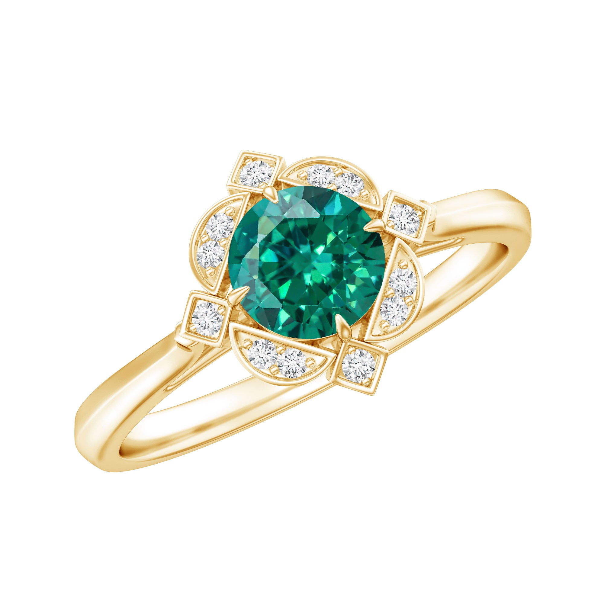 Rosec Jewels-Lab Grown Emerald and Diamond Art Deco Engagement Ring