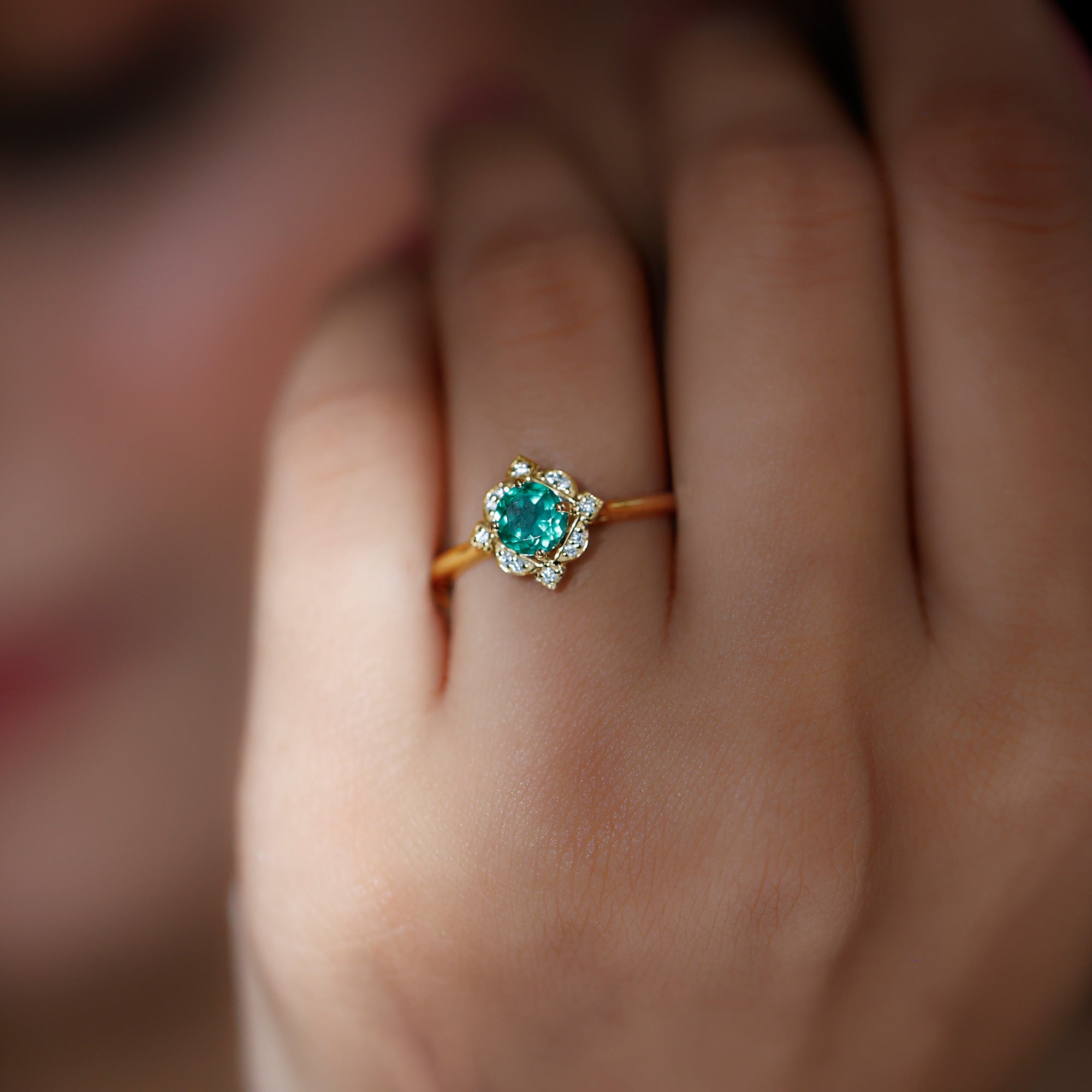 Rosec Jewels-Lab Grown Emerald and Diamond Art Deco Engagement Ring