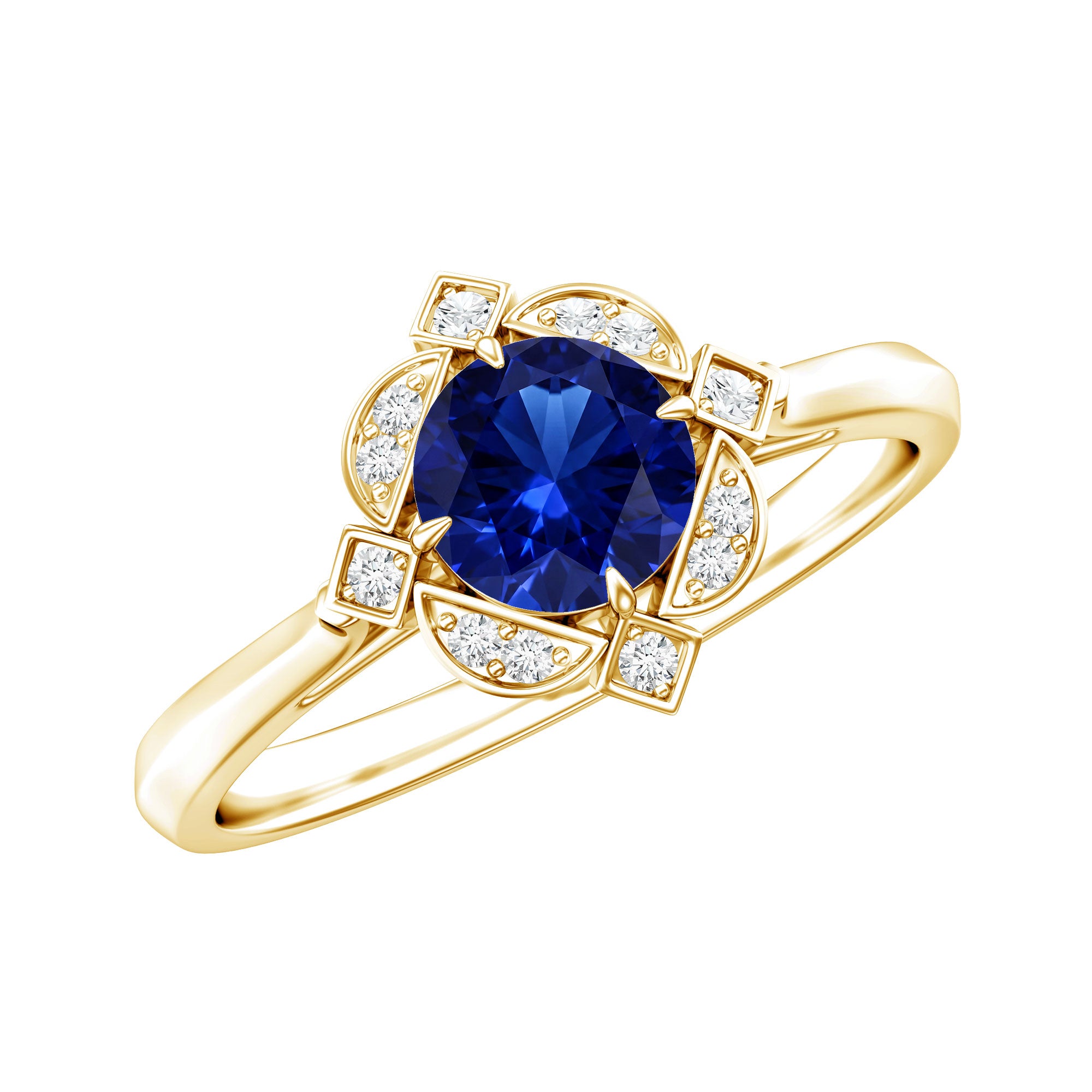 Vintage Style 0.6 Carat Lab Grown Blue Sapphire Engagement Ring with Diamond AAAA - Rosec Jewels