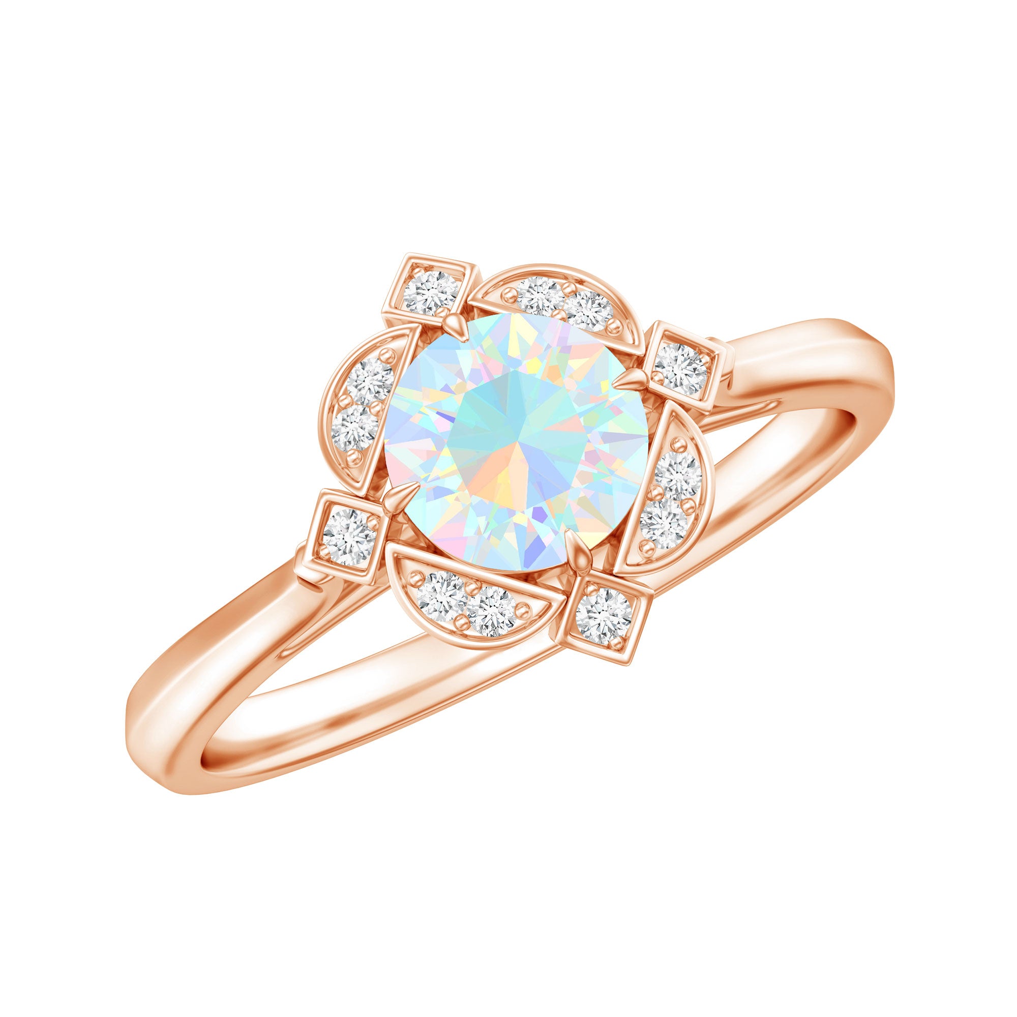 Real Ethiopian Opal Vintage Looking Engagement Ring with Diamond AAA - Rosec Jewels