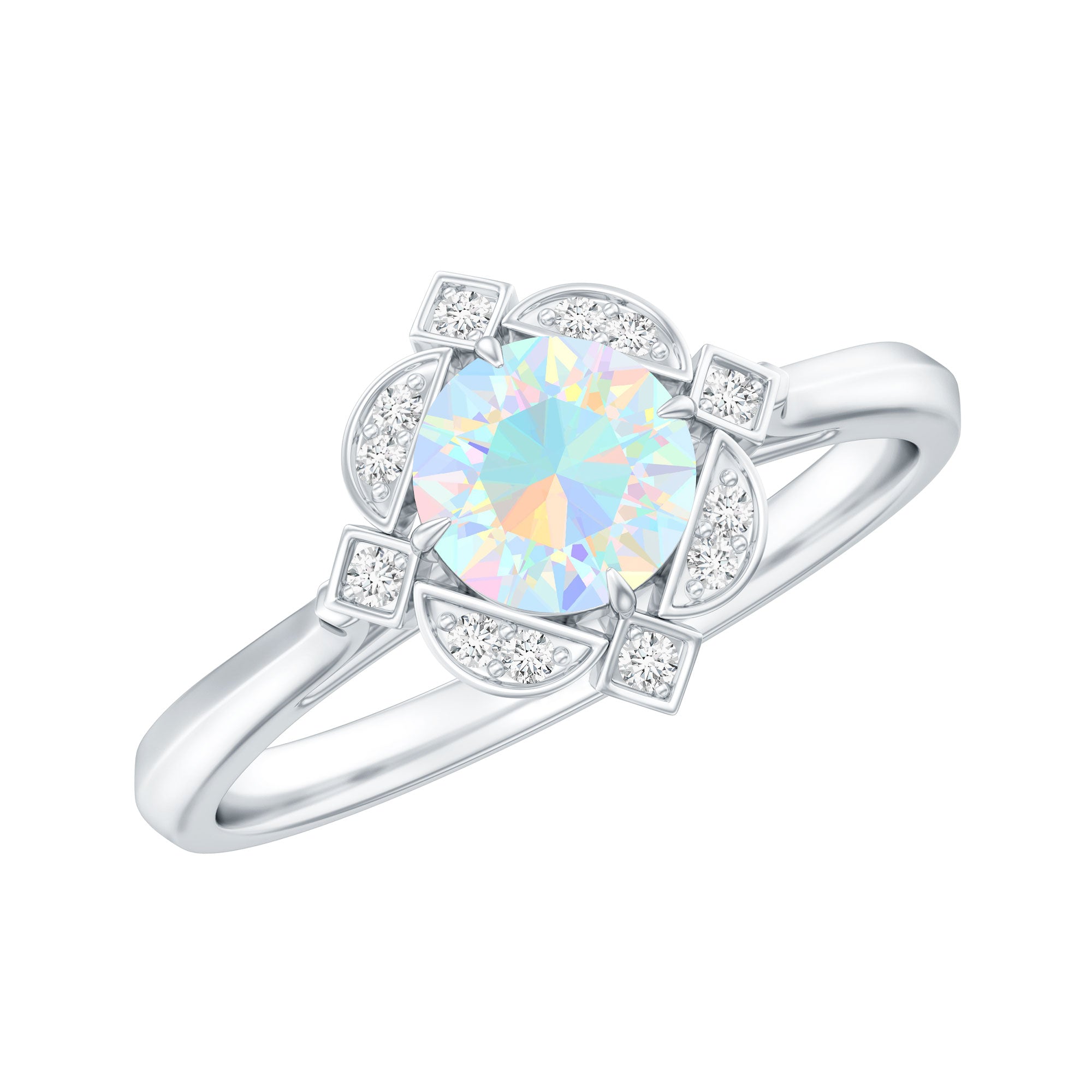 Real Ethiopian Opal Vintage Looking Engagement Ring with Diamond AAA - Rosec Jewels