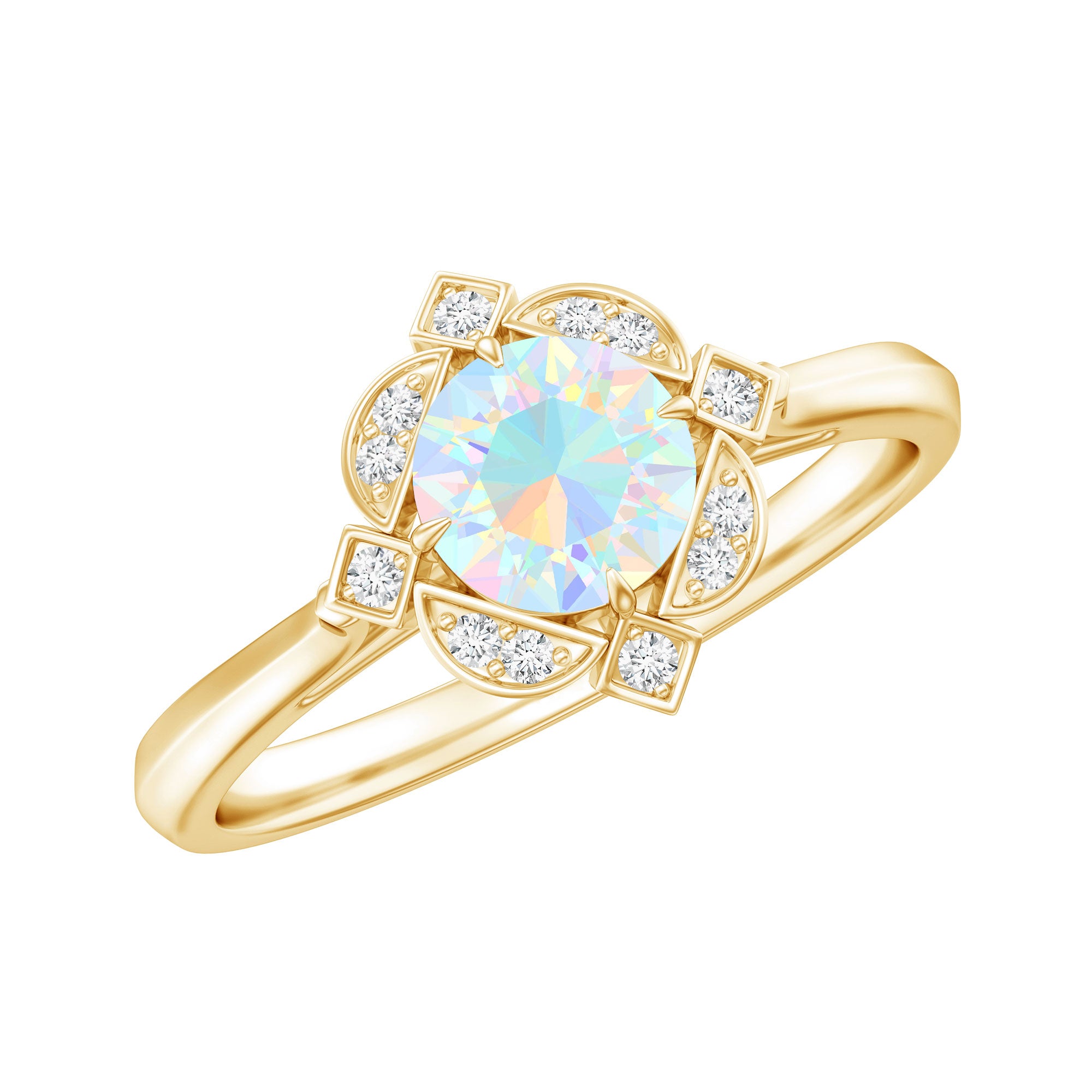 Real Ethiopian Opal Vintage Looking Engagement Ring with Diamond AAA - Rosec Jewels