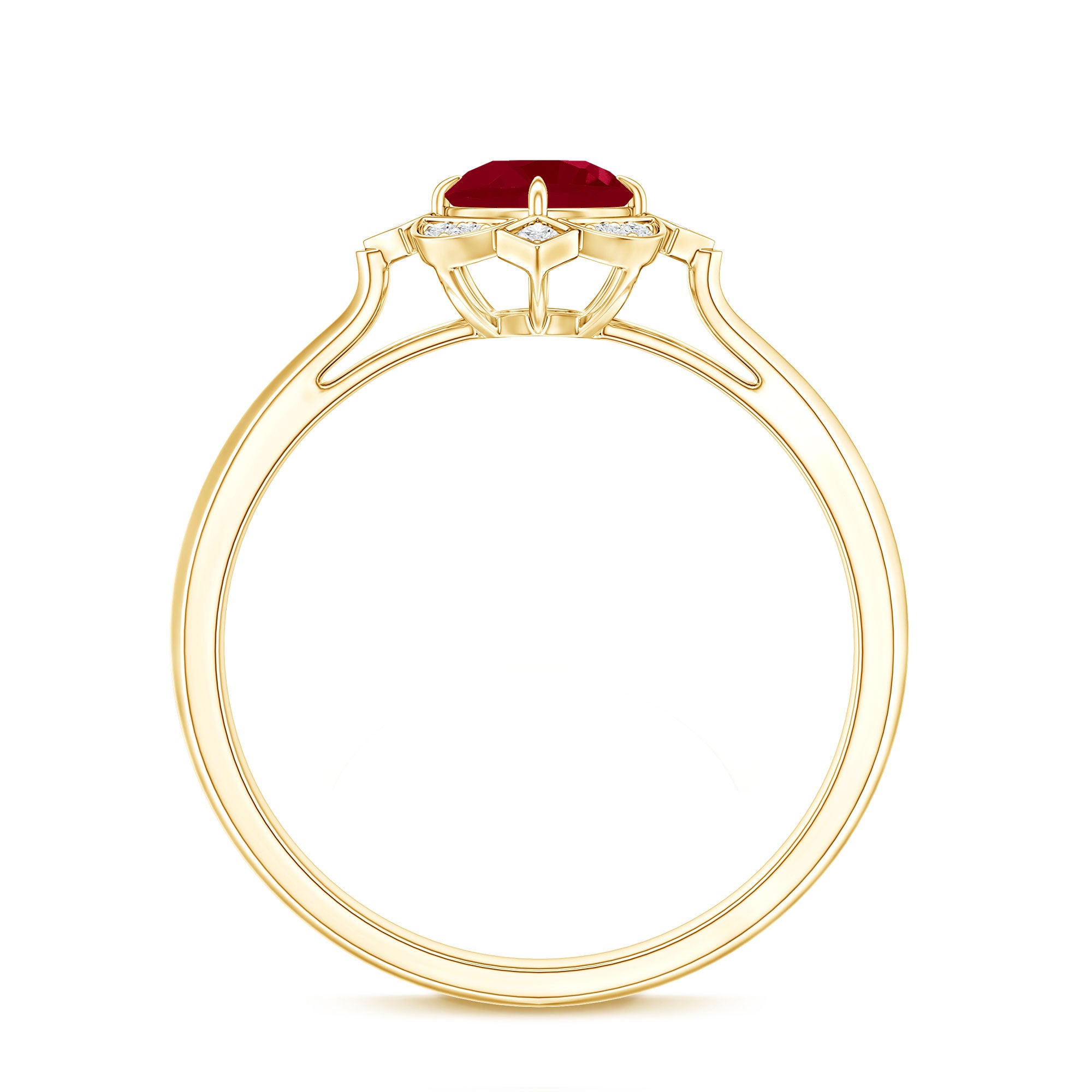 Vintage Style 0.6 Carat Ruby Engagement Ring with Diamond Halo AAA - Rosec Jewels