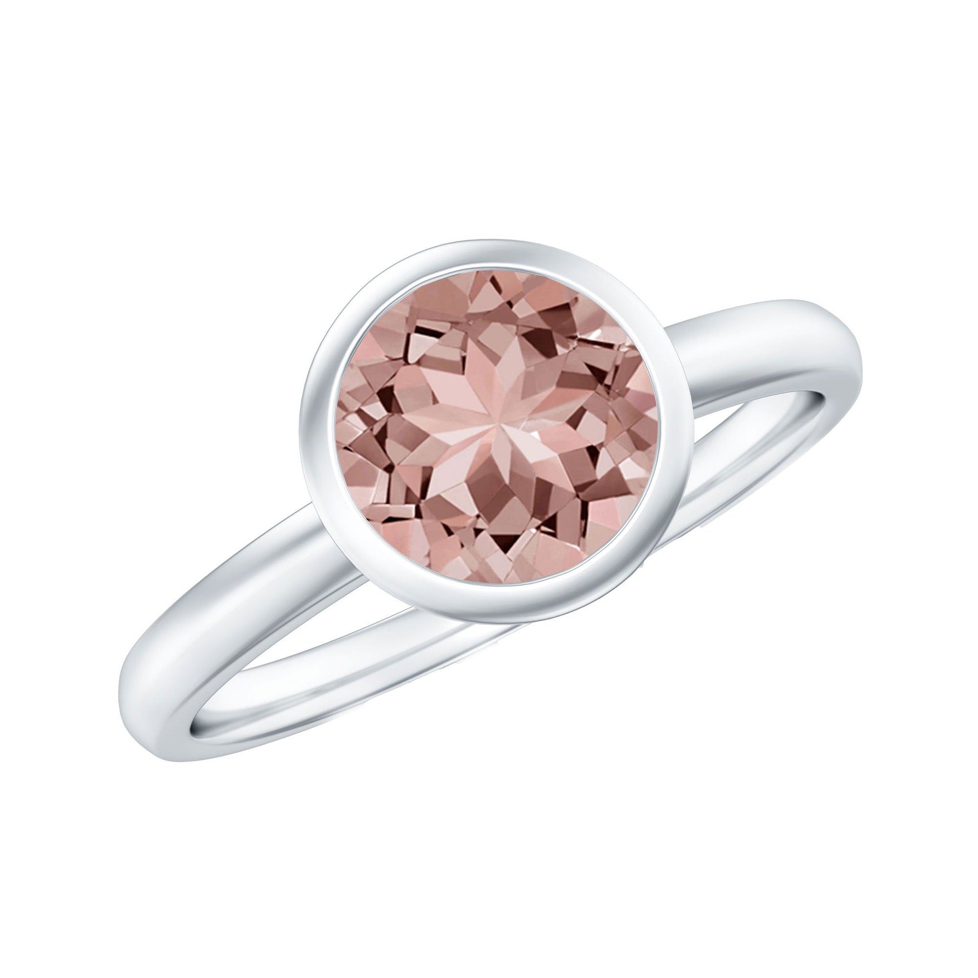 7 MM Round Cut Bezel Set Morganite Solitaire Ring