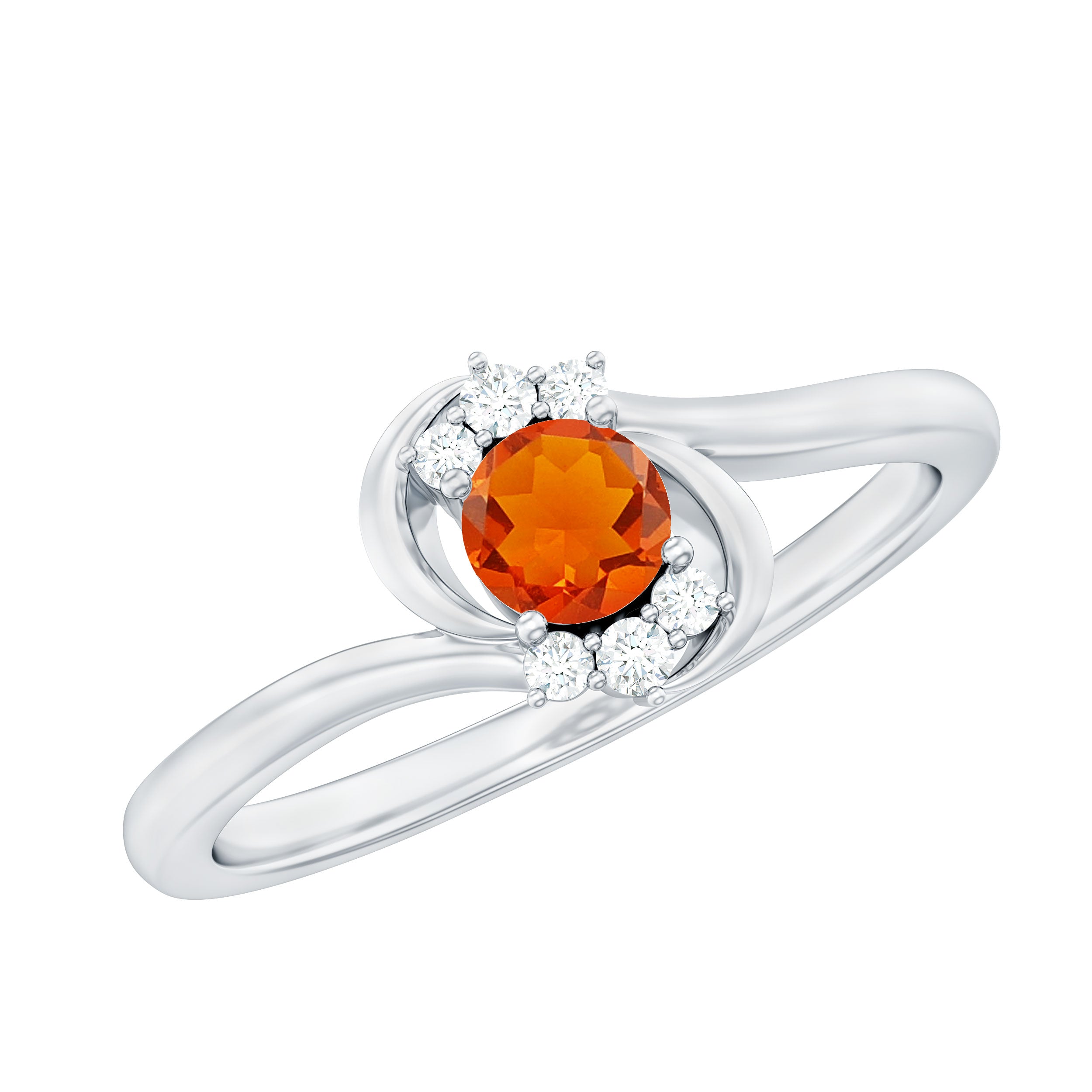 1/4 Ct Fire Opal and Diamond Bypass Promise Ring