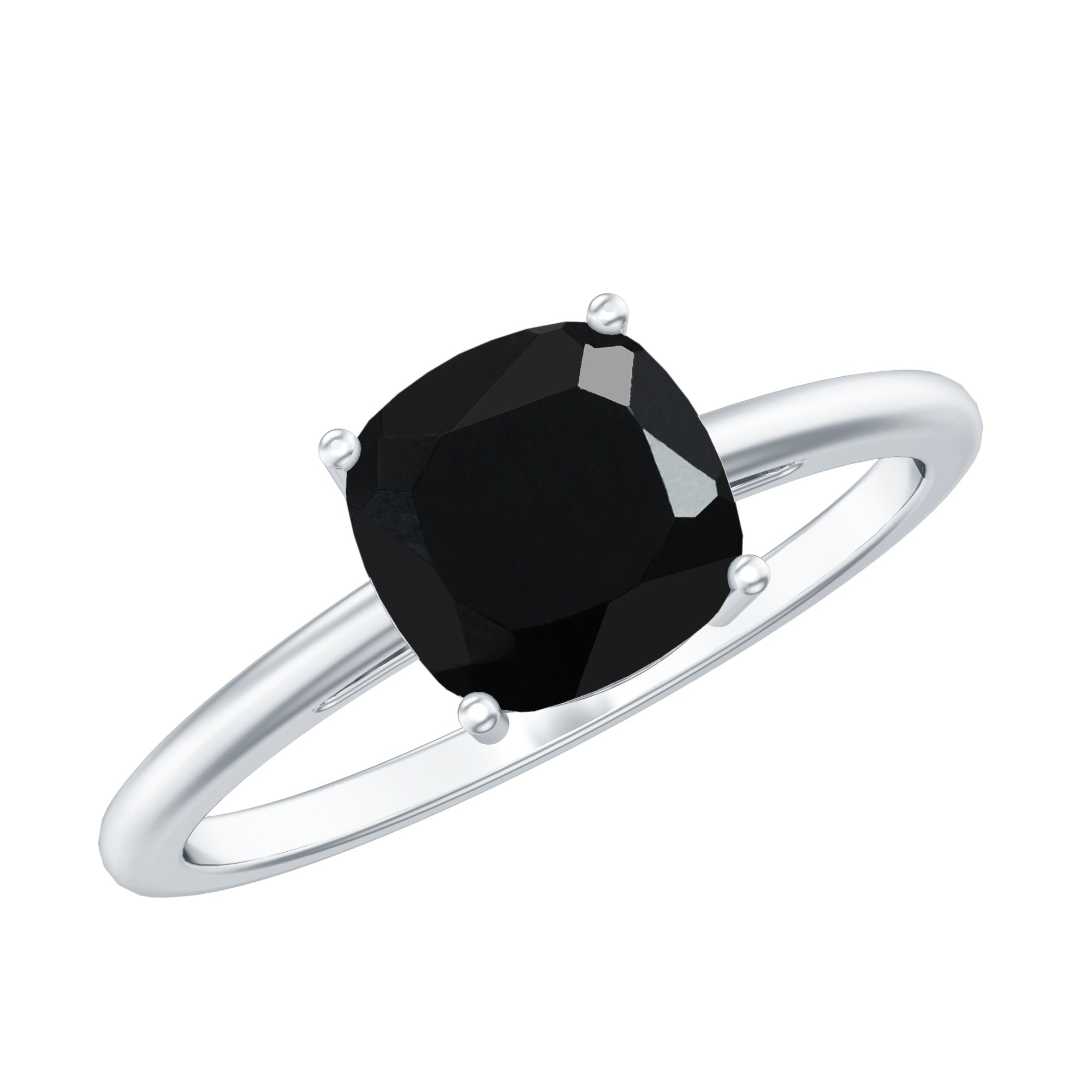 Certified Black Onyx 8MM Cushion Cut Engagement Ring AAA - Rosec Jewels