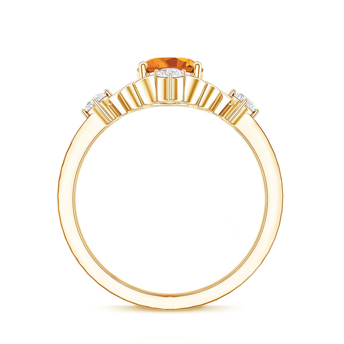 Vintage Style 1 Carat Citrine Oval Engagement Ring with Diamond AAA - Rosec Jewels